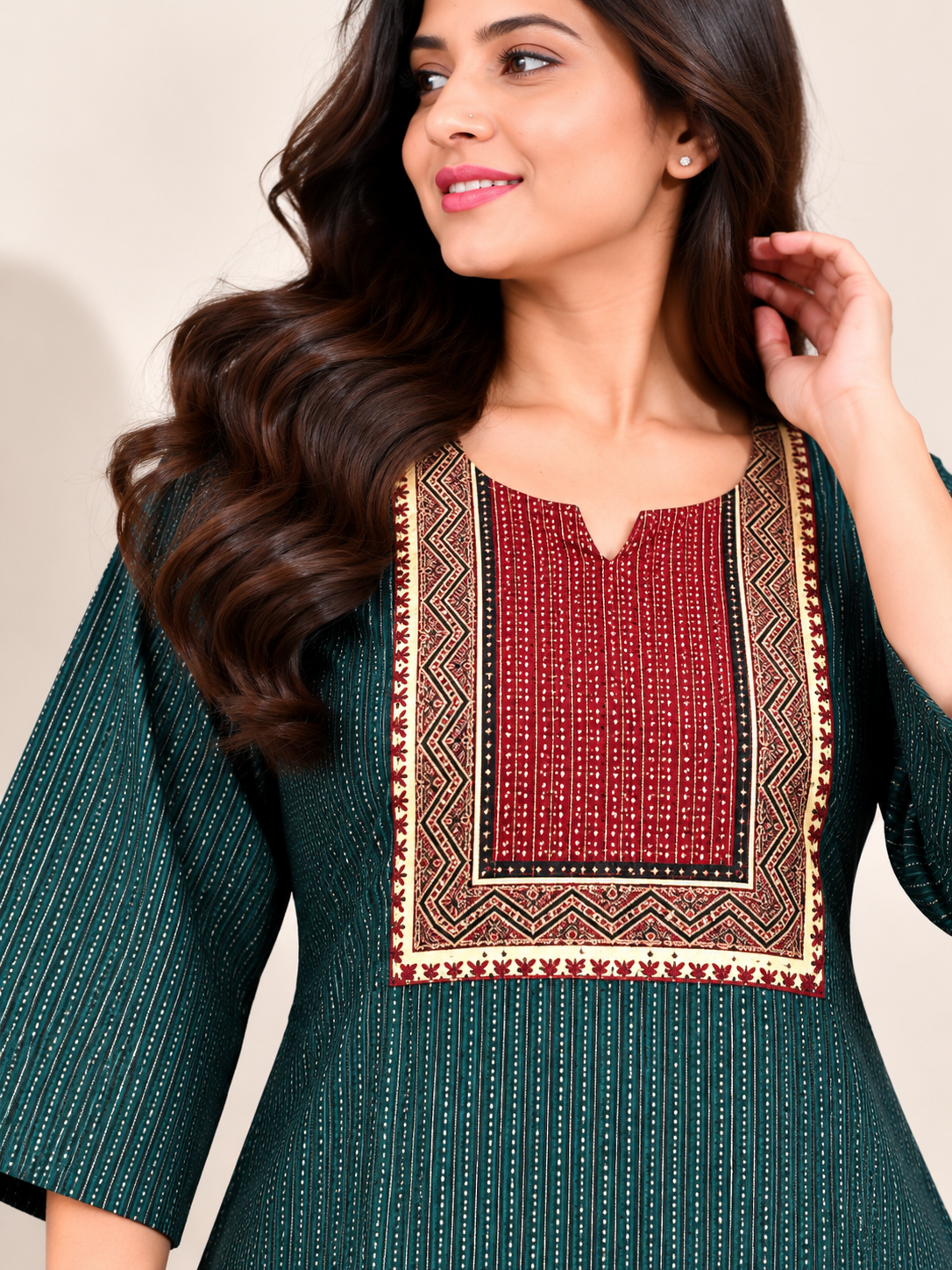 KANTHA KURTHI SET (GREEN DOT)