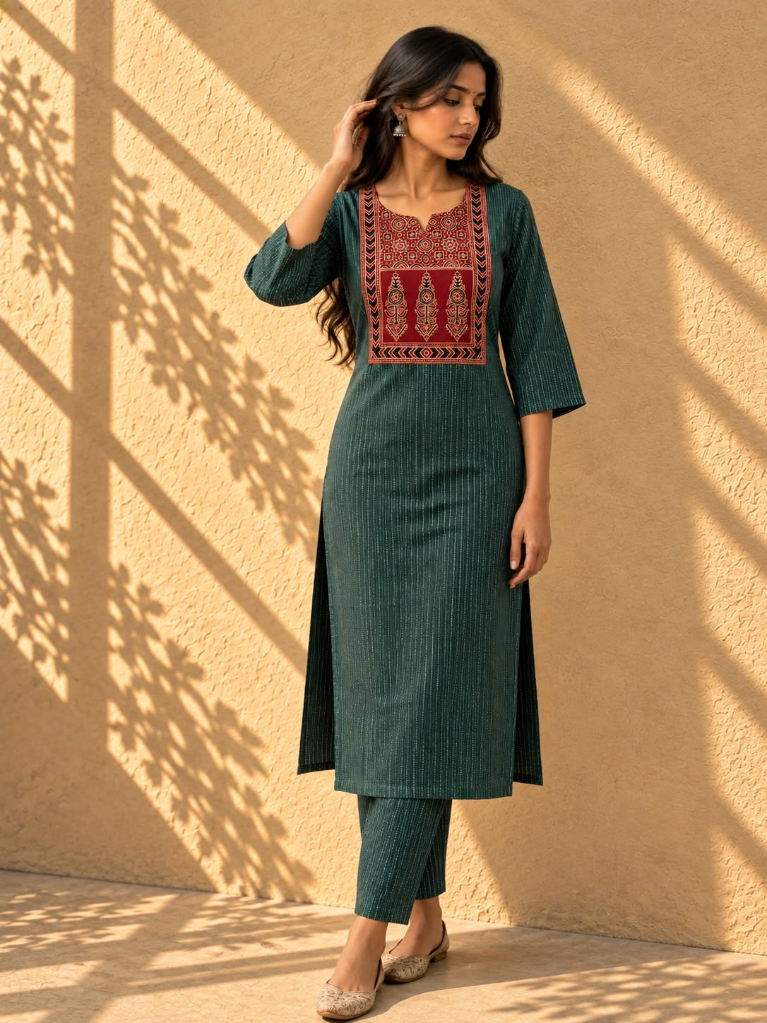 KANTHA KURTHI SET (GREEN KANTHA)