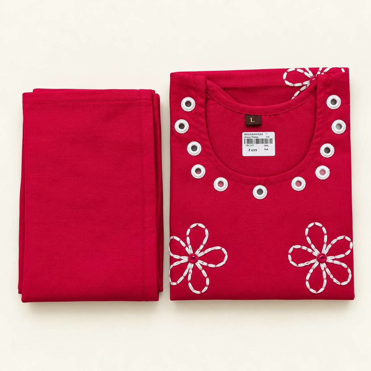 HOT PINK VATICAN SILK EMBROIDERED TWO-PIECE KURTI SET