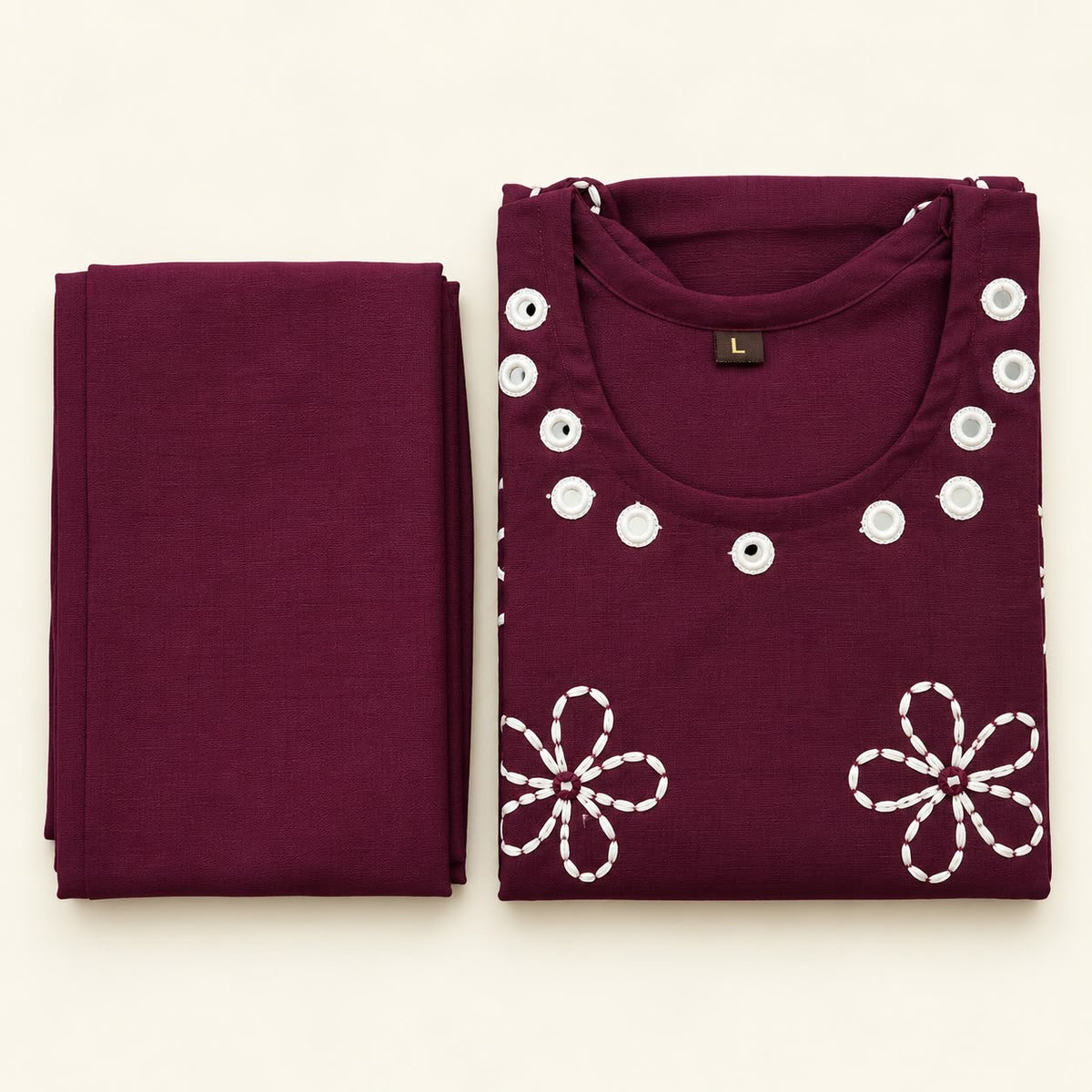 PLUM VATICAN SILK EMBROIDERED TWO-PIECE KURTI SET