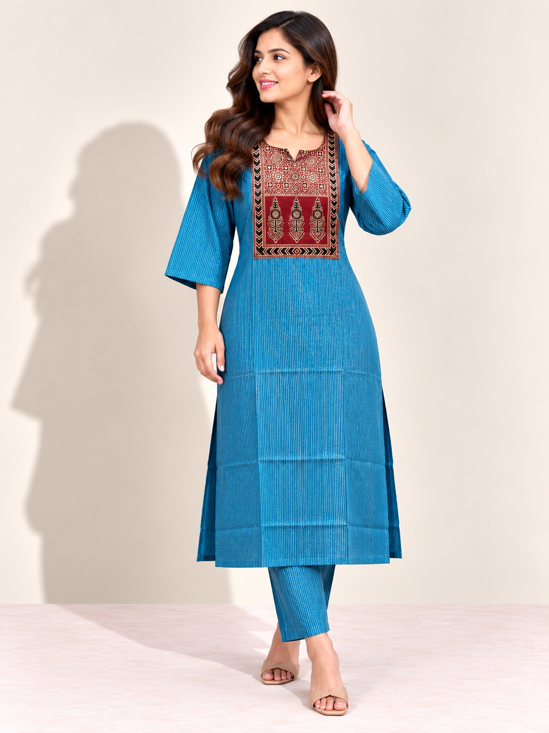 KANTHA KURTHI SET (BLUE KANTHA)