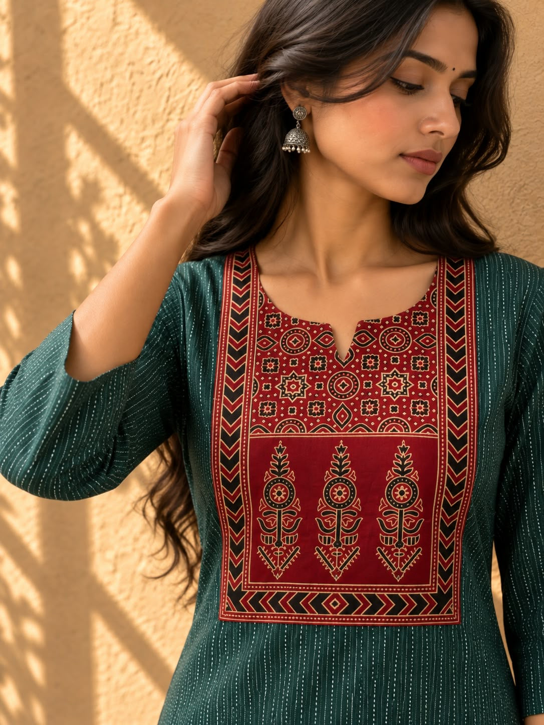 KANTHA KURTHI SET (GREEN KANTHA)