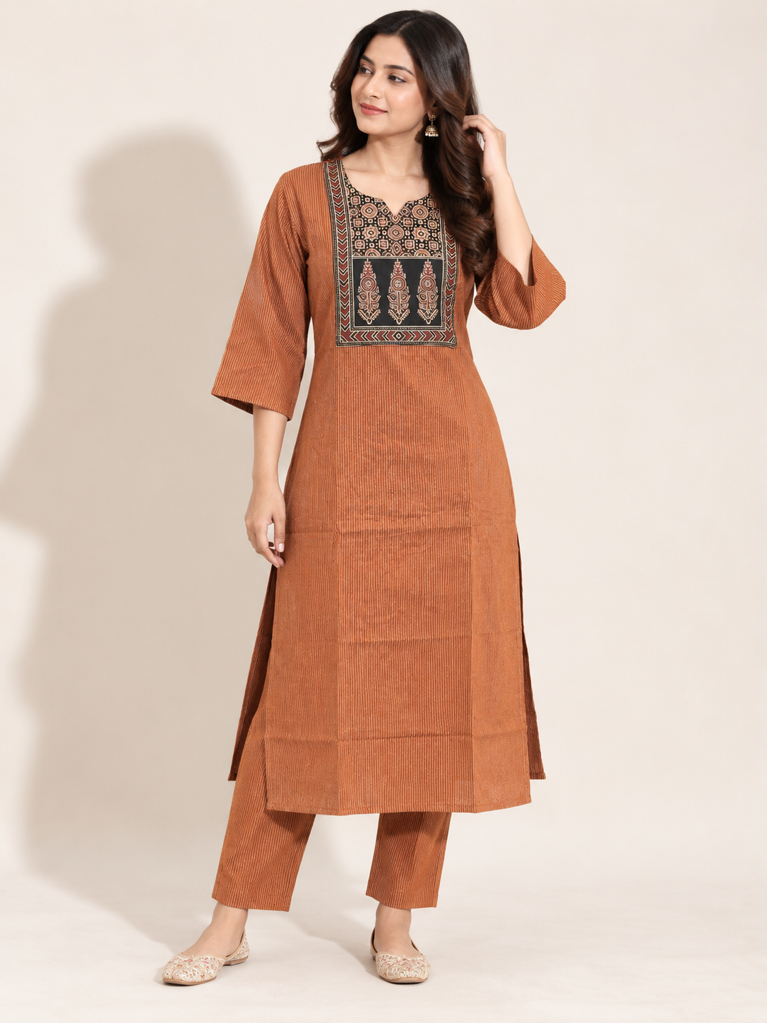 KANTHA KURTHI SET (ORANGE KANTHA)