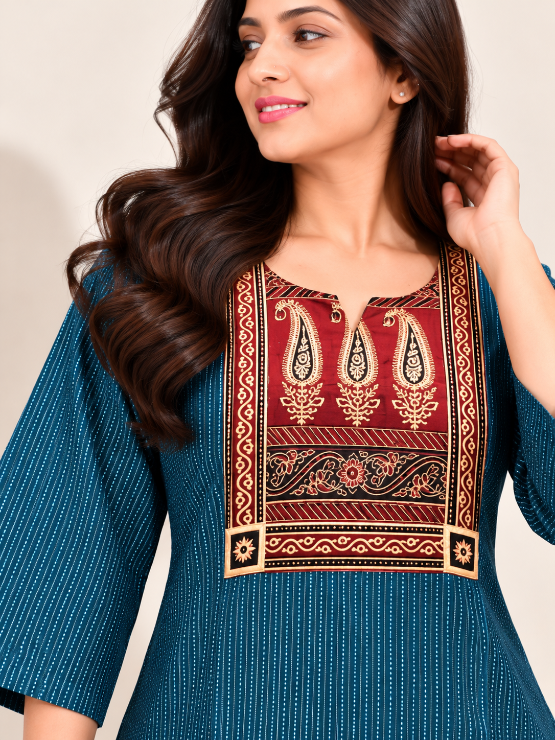 KANTHA KURTHI SET (BLUE REED)
