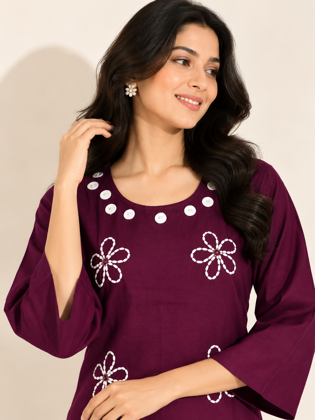 PLUM VATICAN SILK EMBROIDERED TWO-PIECE KURTI SET