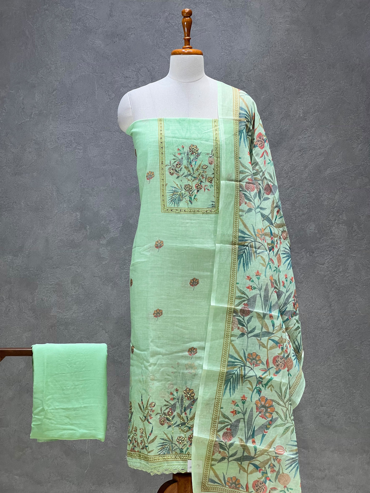 MINT GREEN FLORAL PRINTED SALWAR MATERIAL SET