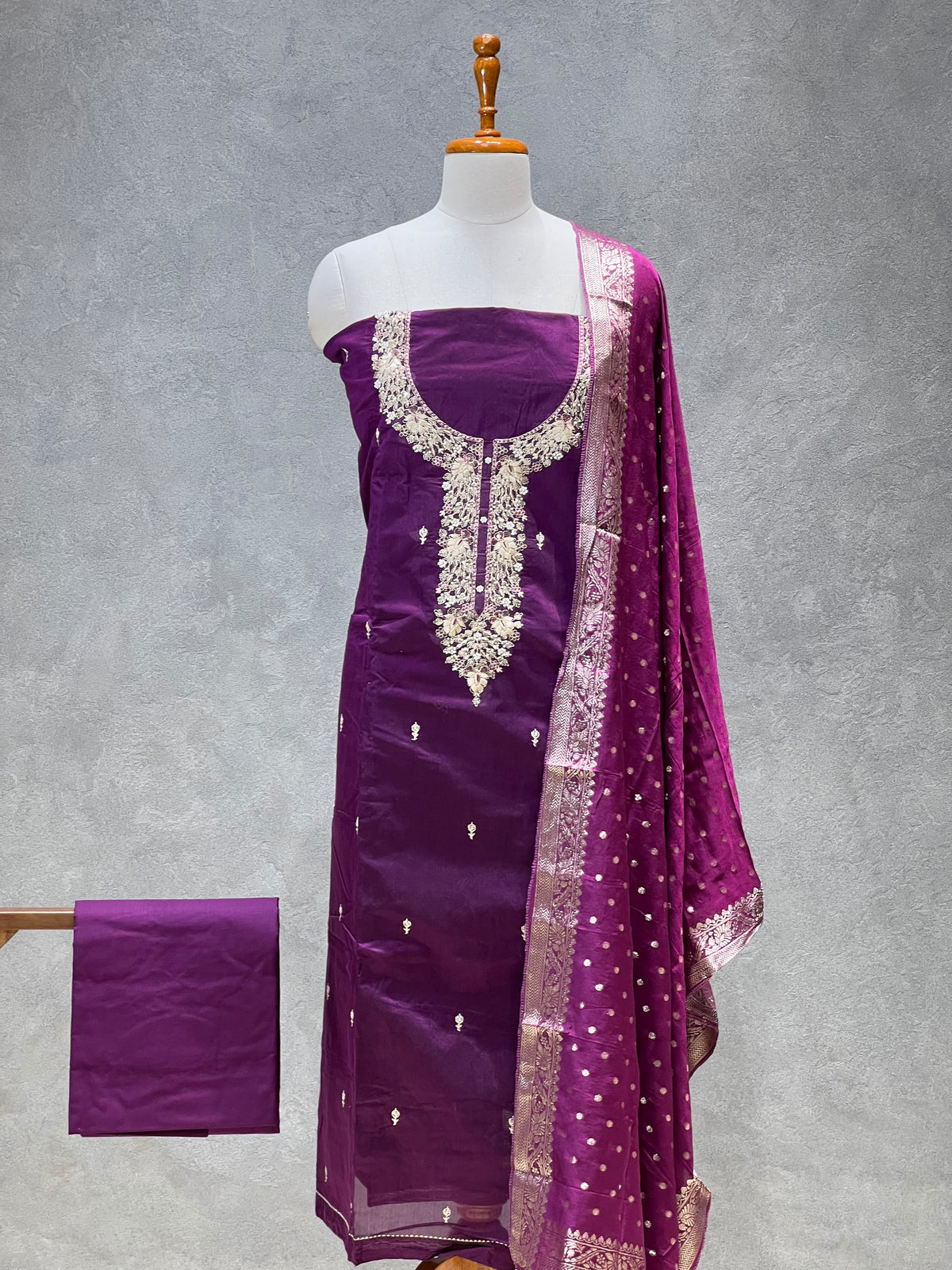 DEEP PLUM PURPLE EMBROIDERED SALWAR MATERIAL SET