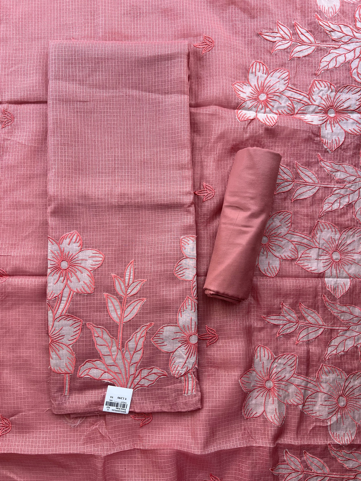 DUSTY ROSE PINK FLORAL EMBROIDERED SALWAR MATERIAL SET