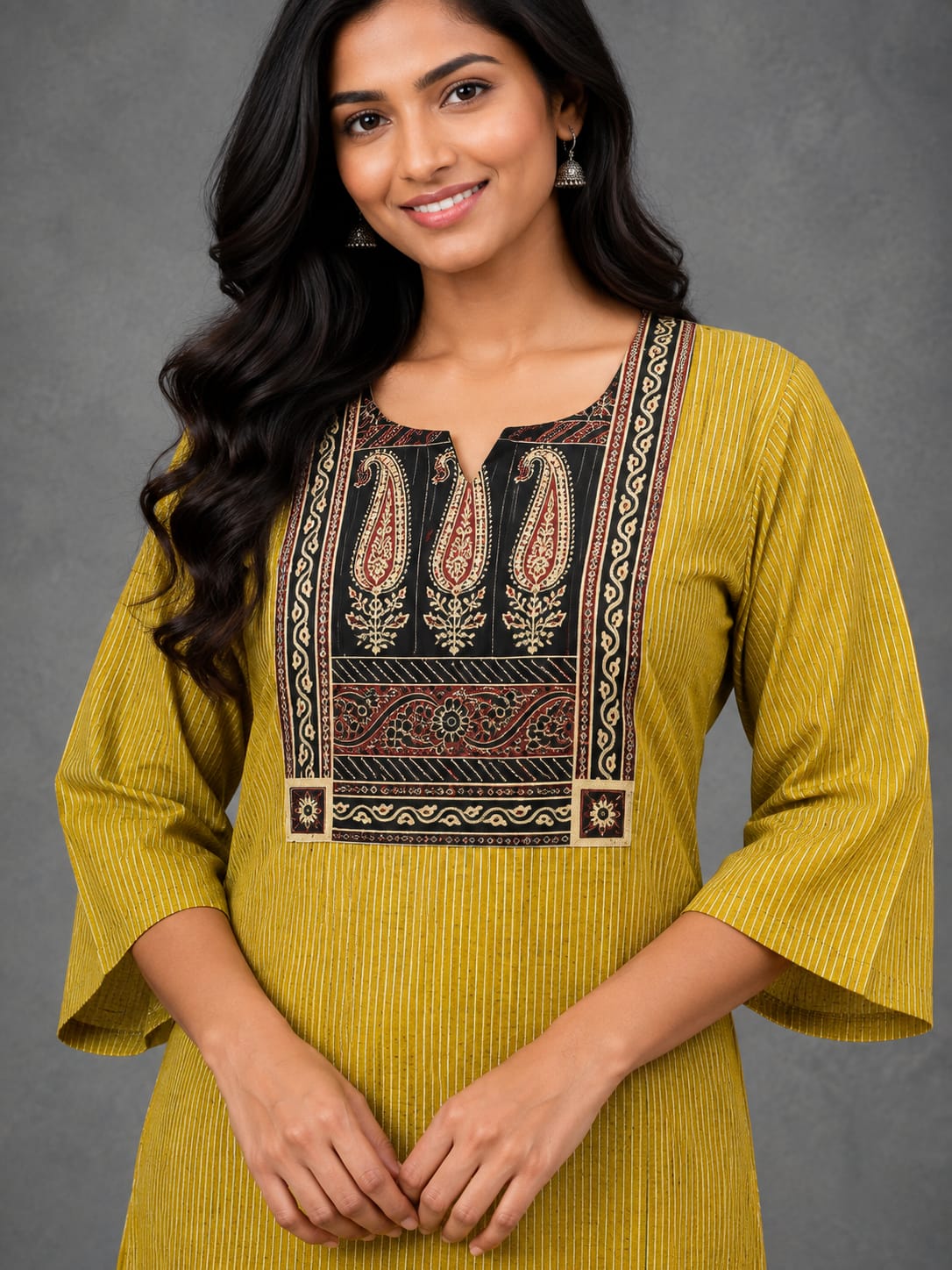 KANTHA KURTHI SET (MUSTARD REED)