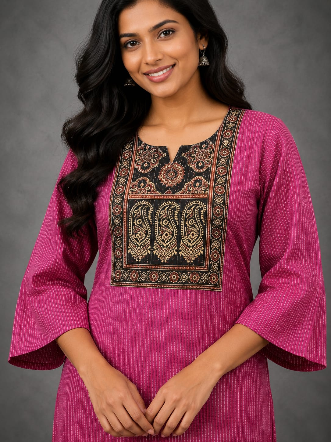 KANTHA KURTHI SET (PINK MANGO)