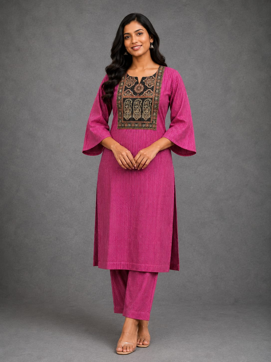 KANTHA KURTHI SET (PINK MANGO)