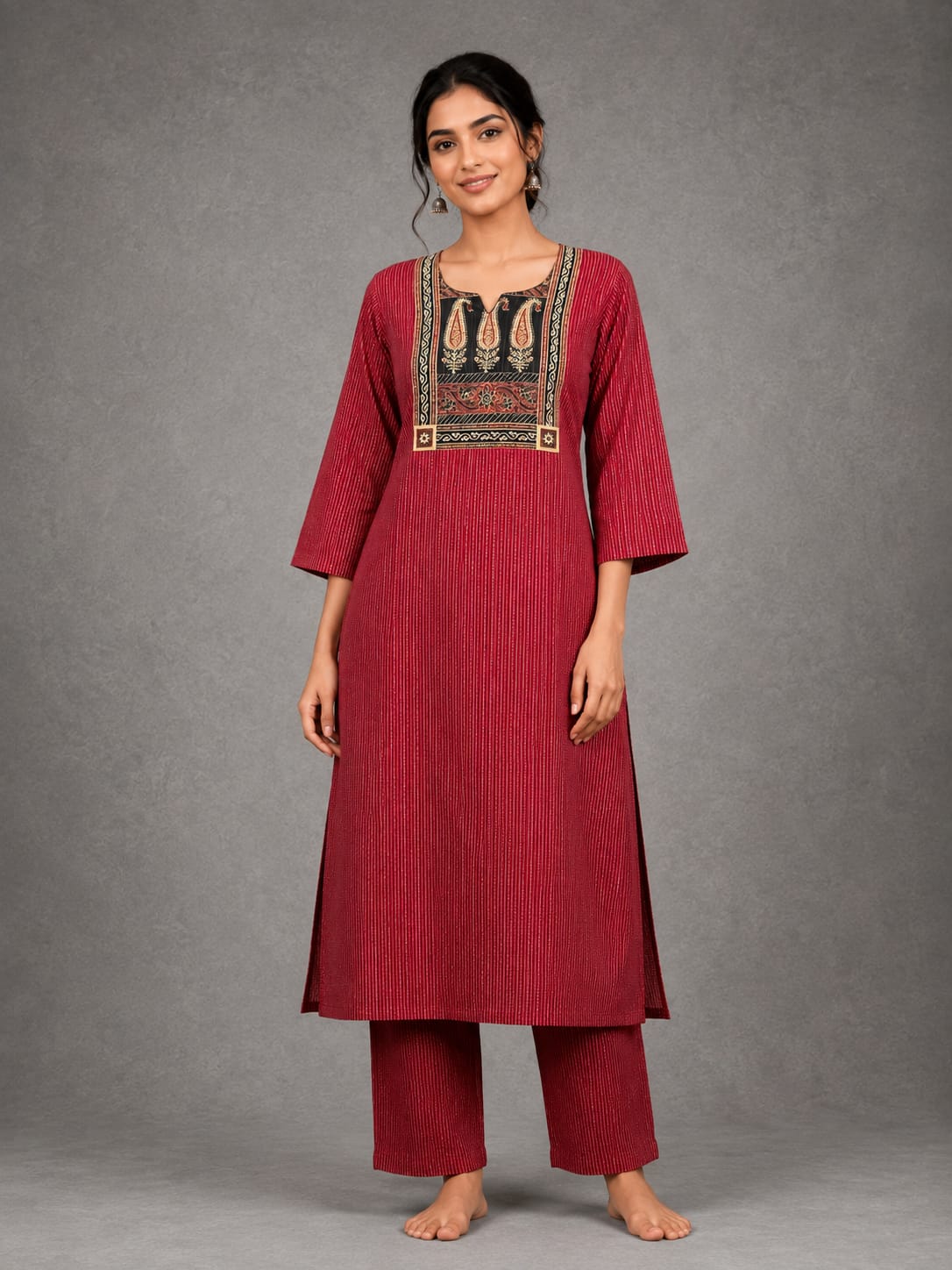 KANTHA KURTHI SET (RED REED)