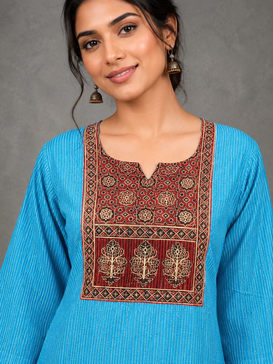 KANTHA KURTHI SET (BLUE FLORAL)