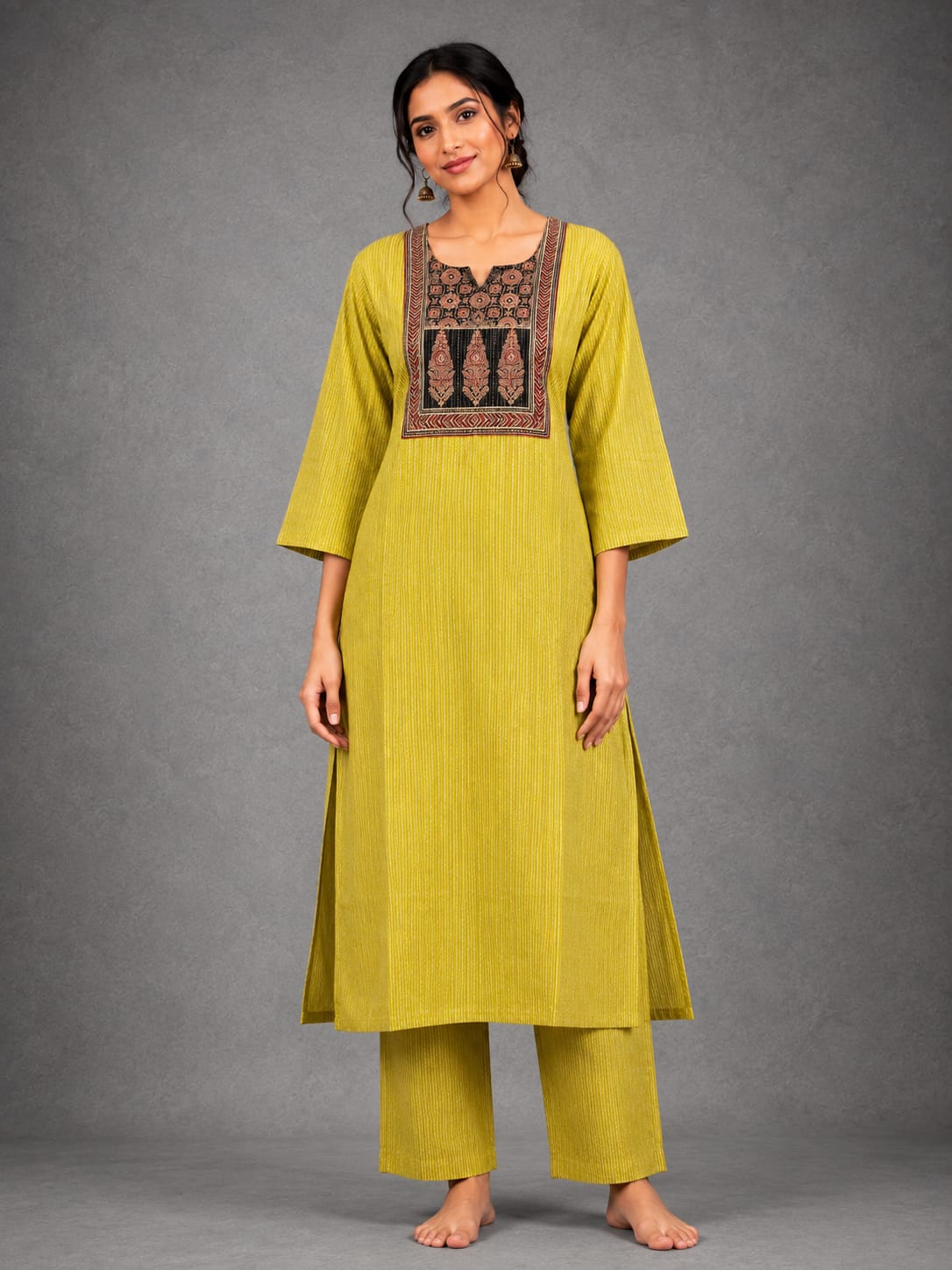 KANTHA KURTHI SET (MUSTARD KANTHA)