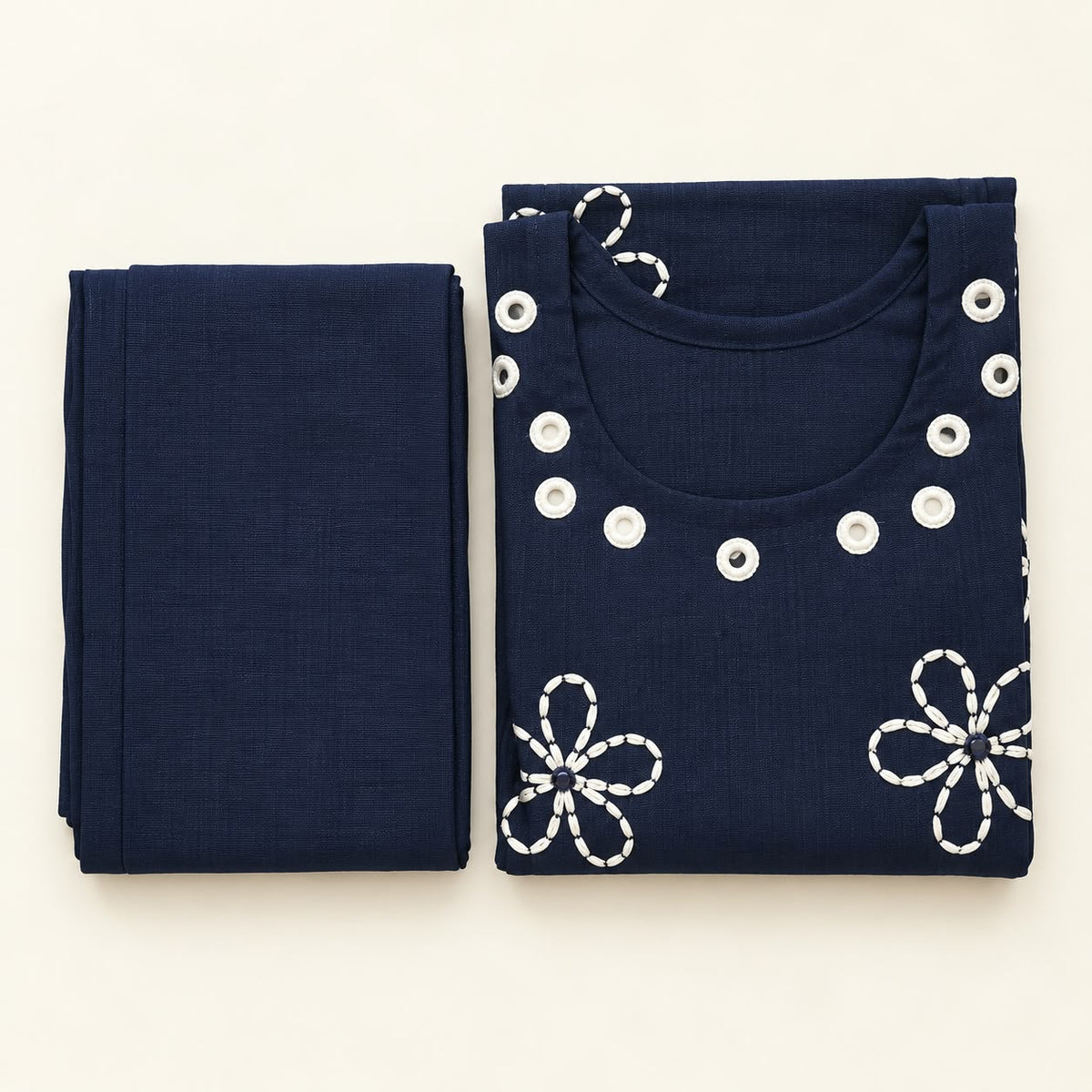 MIDNIGHT BLUE VATICAN SILK EMBROIDERED TWO-PIECE KURTI SET