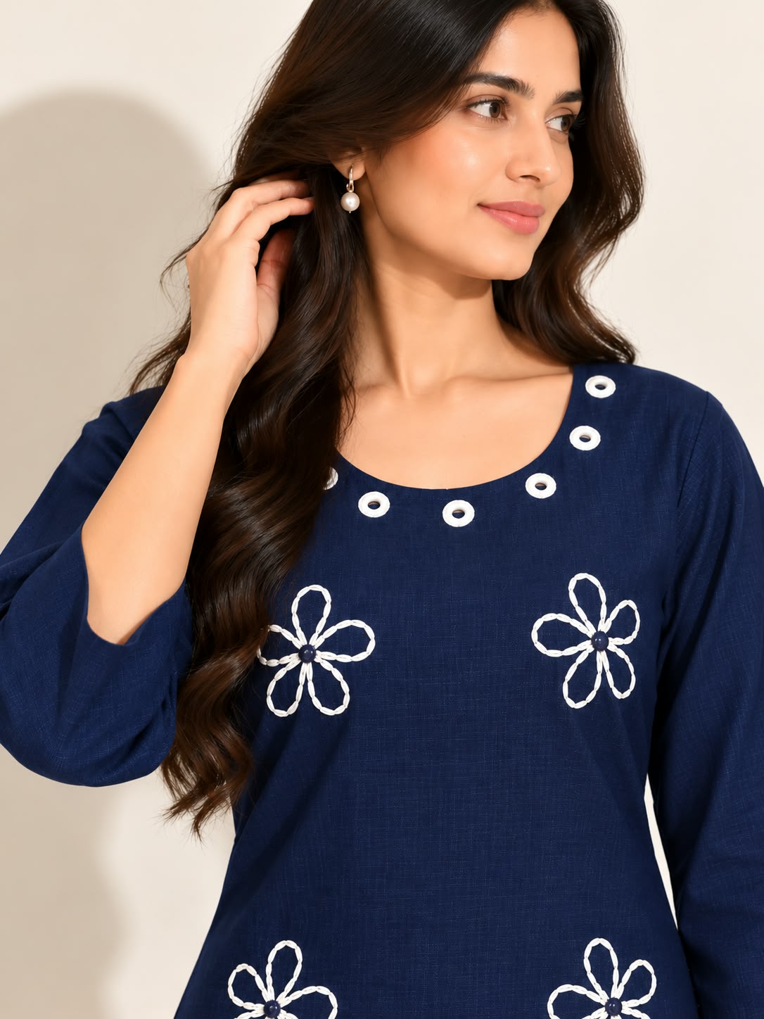 MIDNIGHT BLUE VATICAN SILK EMBROIDERED TWO-PIECE KURTI SET