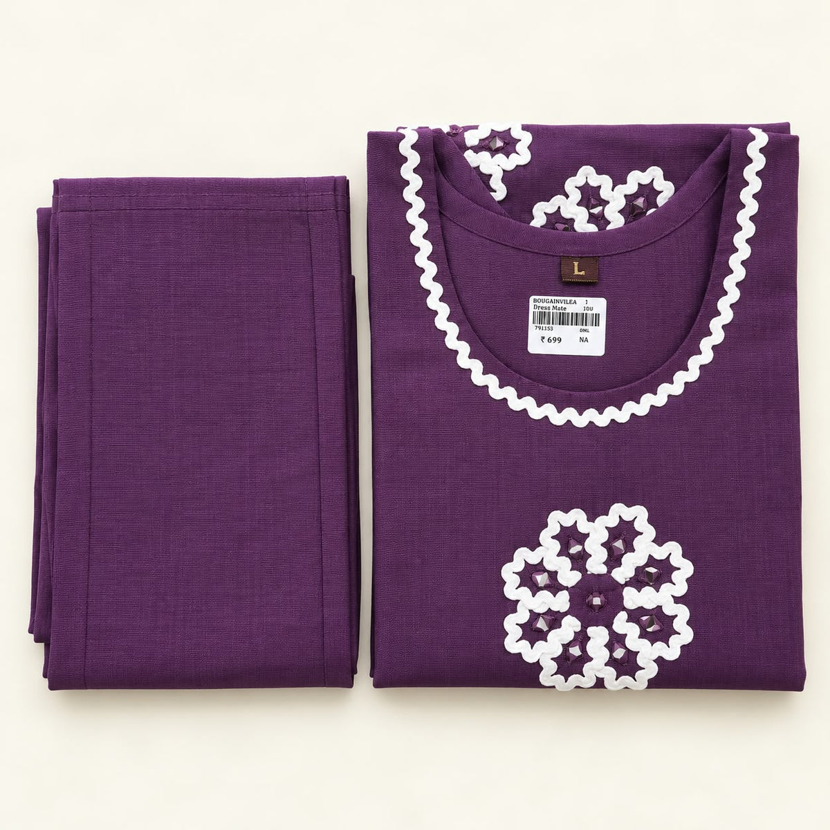 LAVENDER VATICAN SILK EMBROIDERED TWO-PIECE KURTI SET