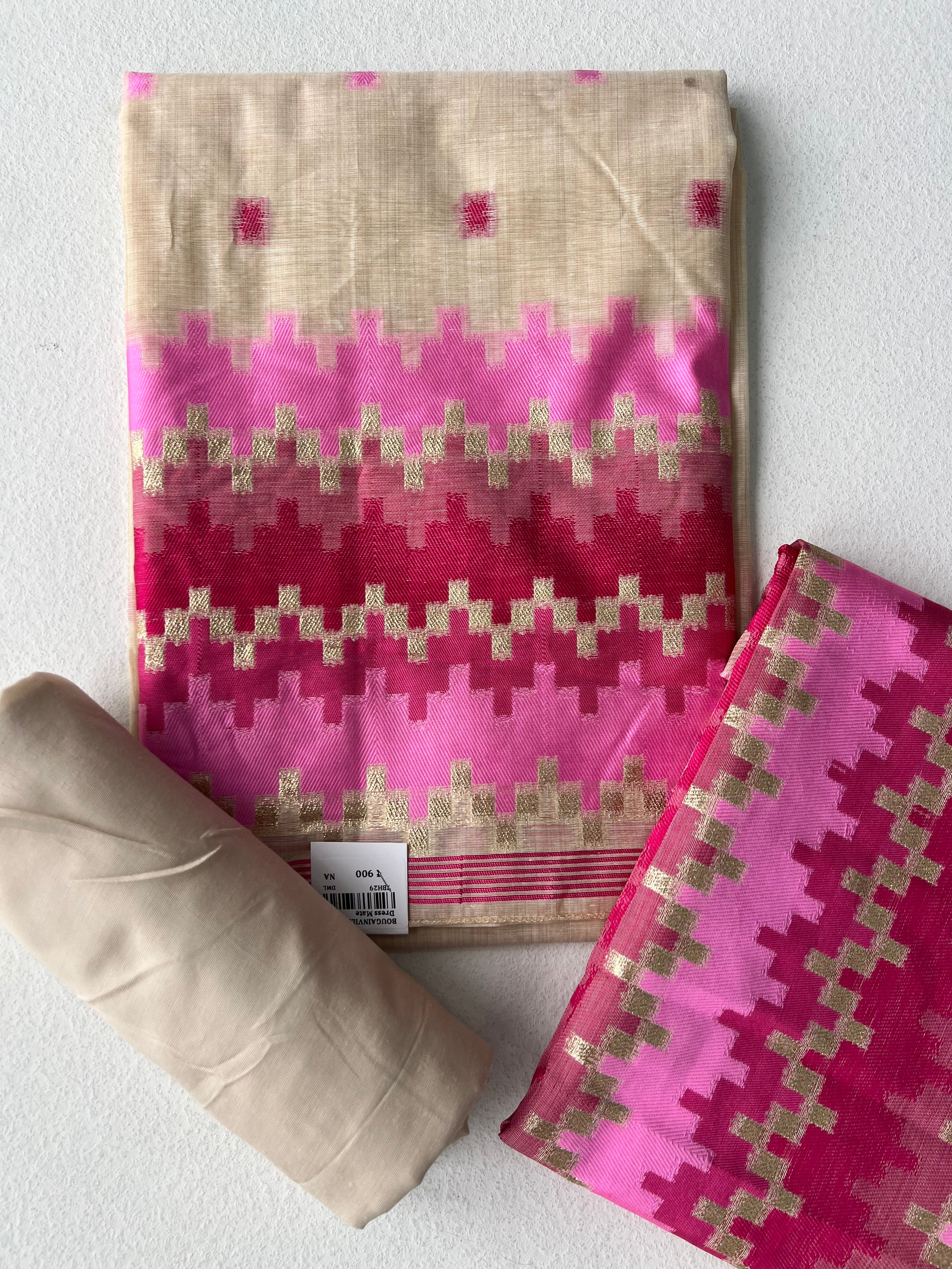 POCHAMPALLY PINK UNSTITCHED SUITS