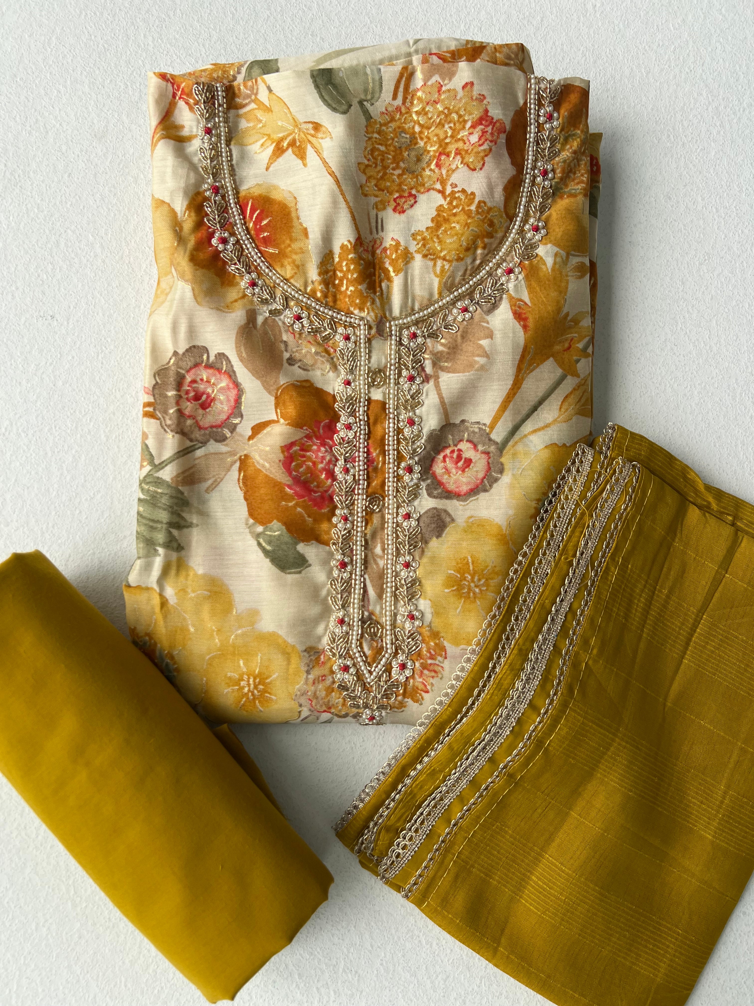 MUSTARD FLORAL UNSTITCHED SUITS