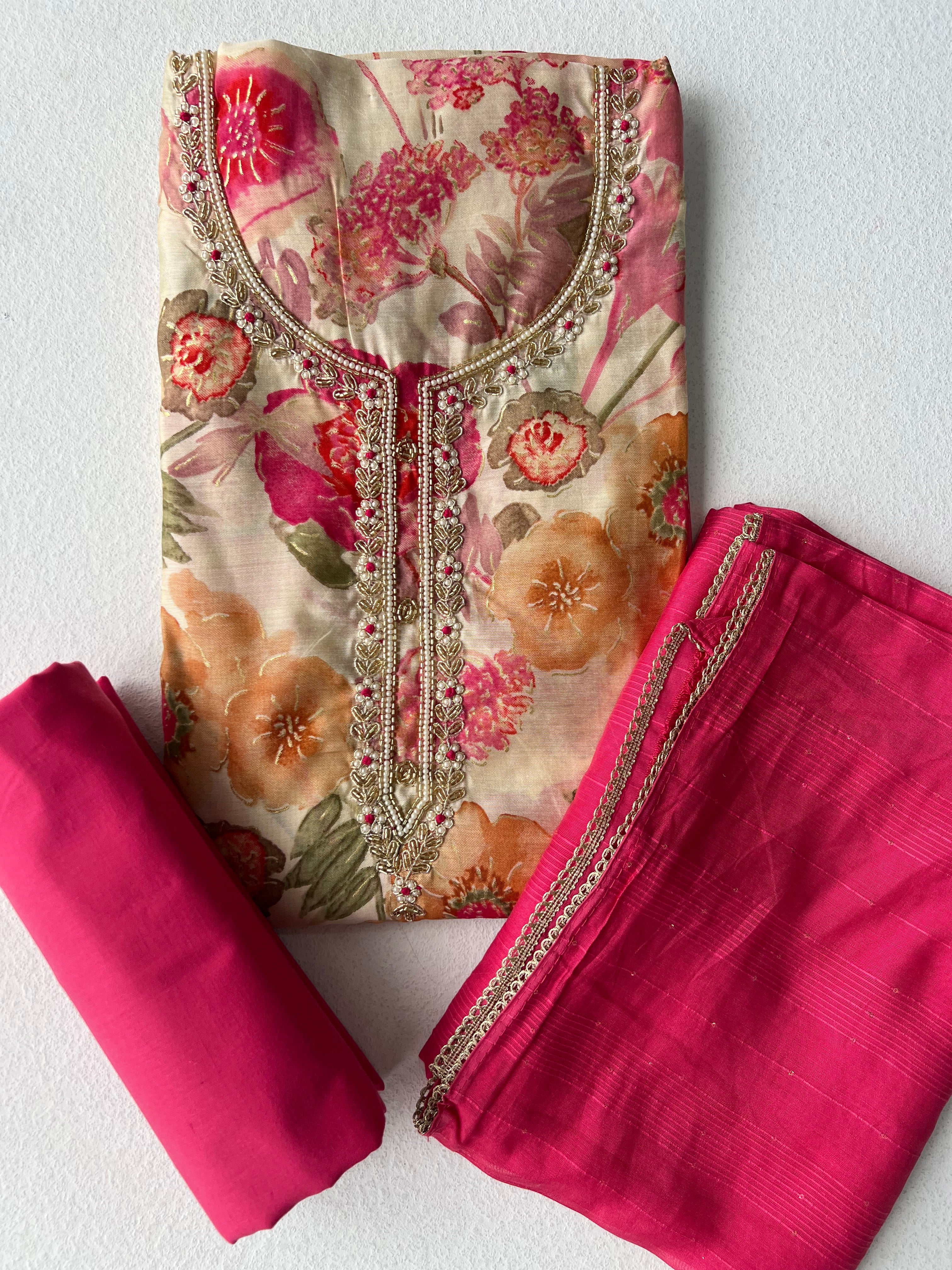 PINK FLORAL UNSTITCHED SUITS