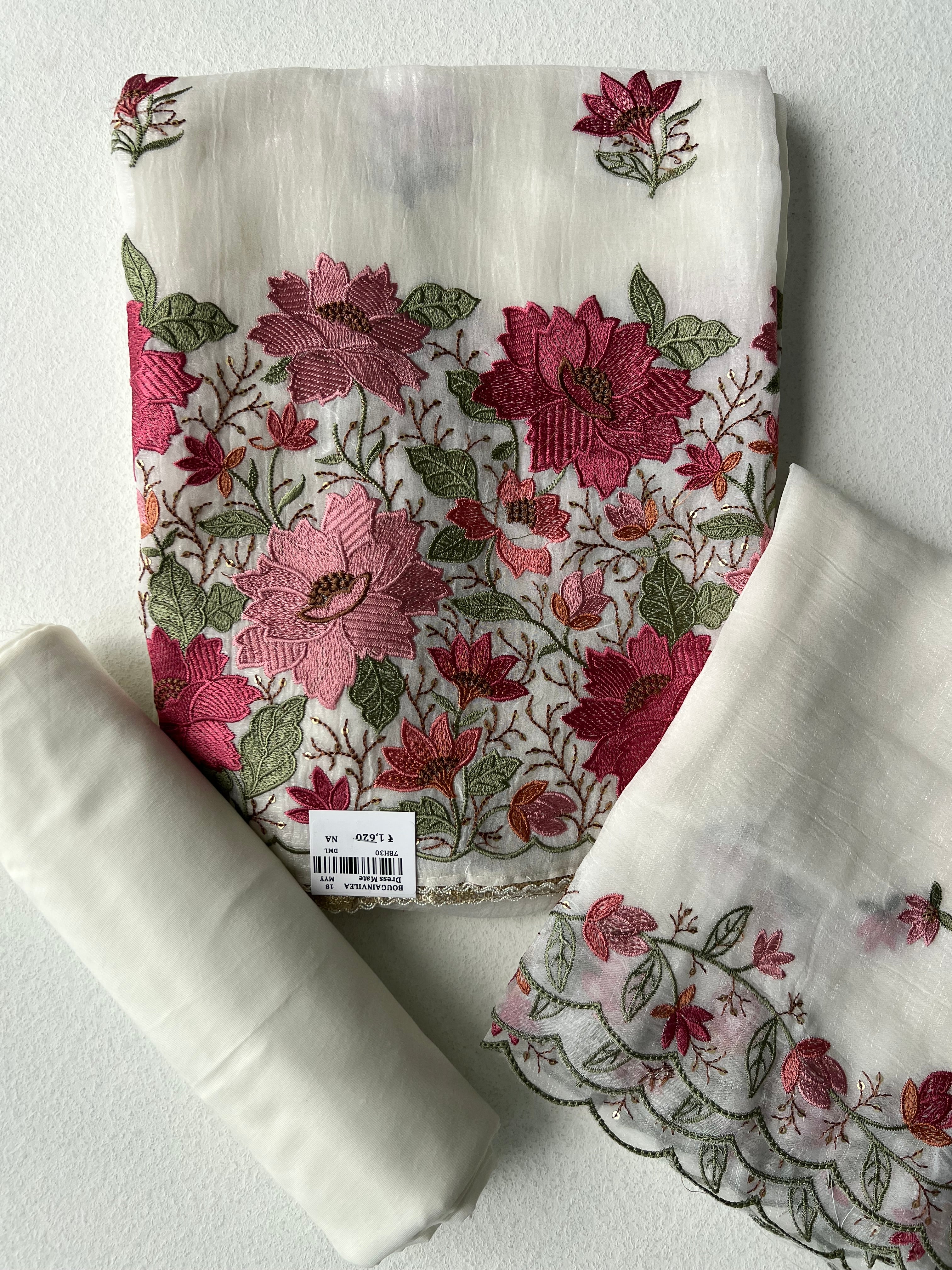 FLORAL WHITE EMBROIDERY UNSTITCHED SUITS