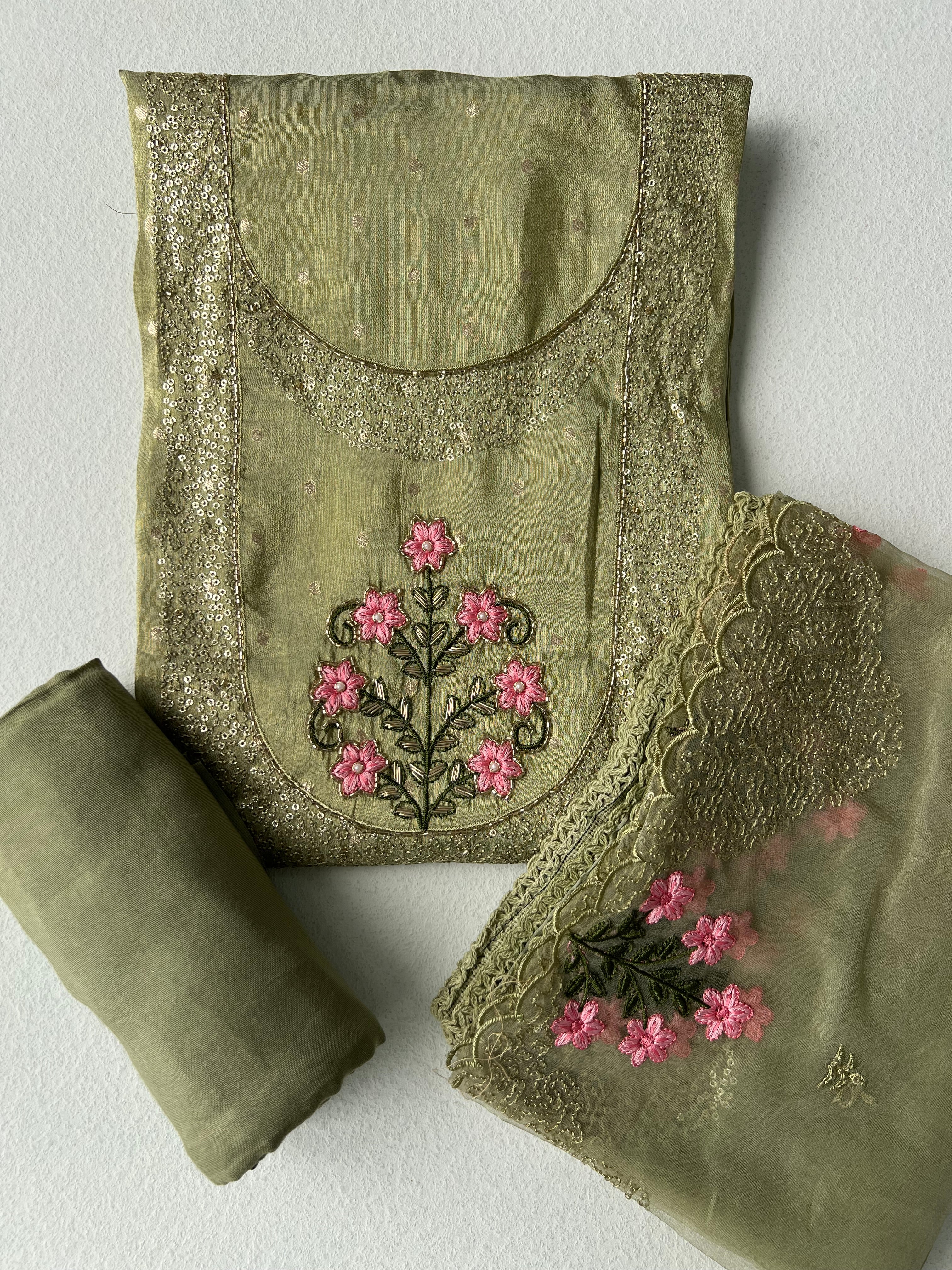 TISSUE PISTA GREEN UNSTITCHED SUITS -1.0