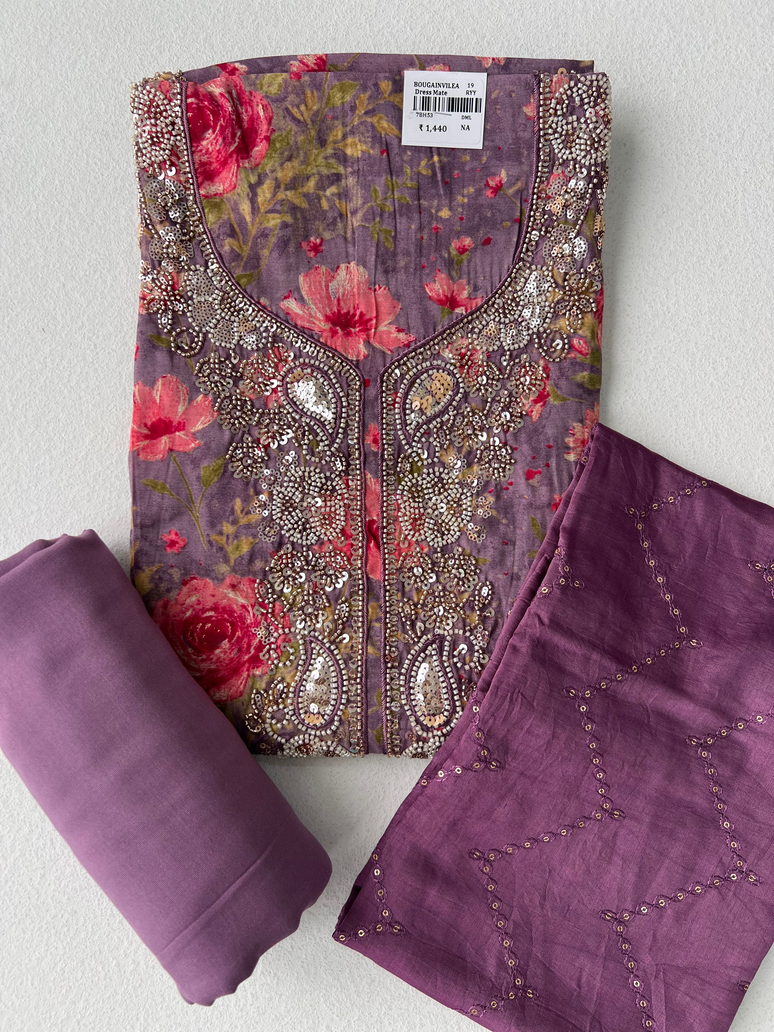 PURPLE FLORAL UNSTITCHED SUITS
