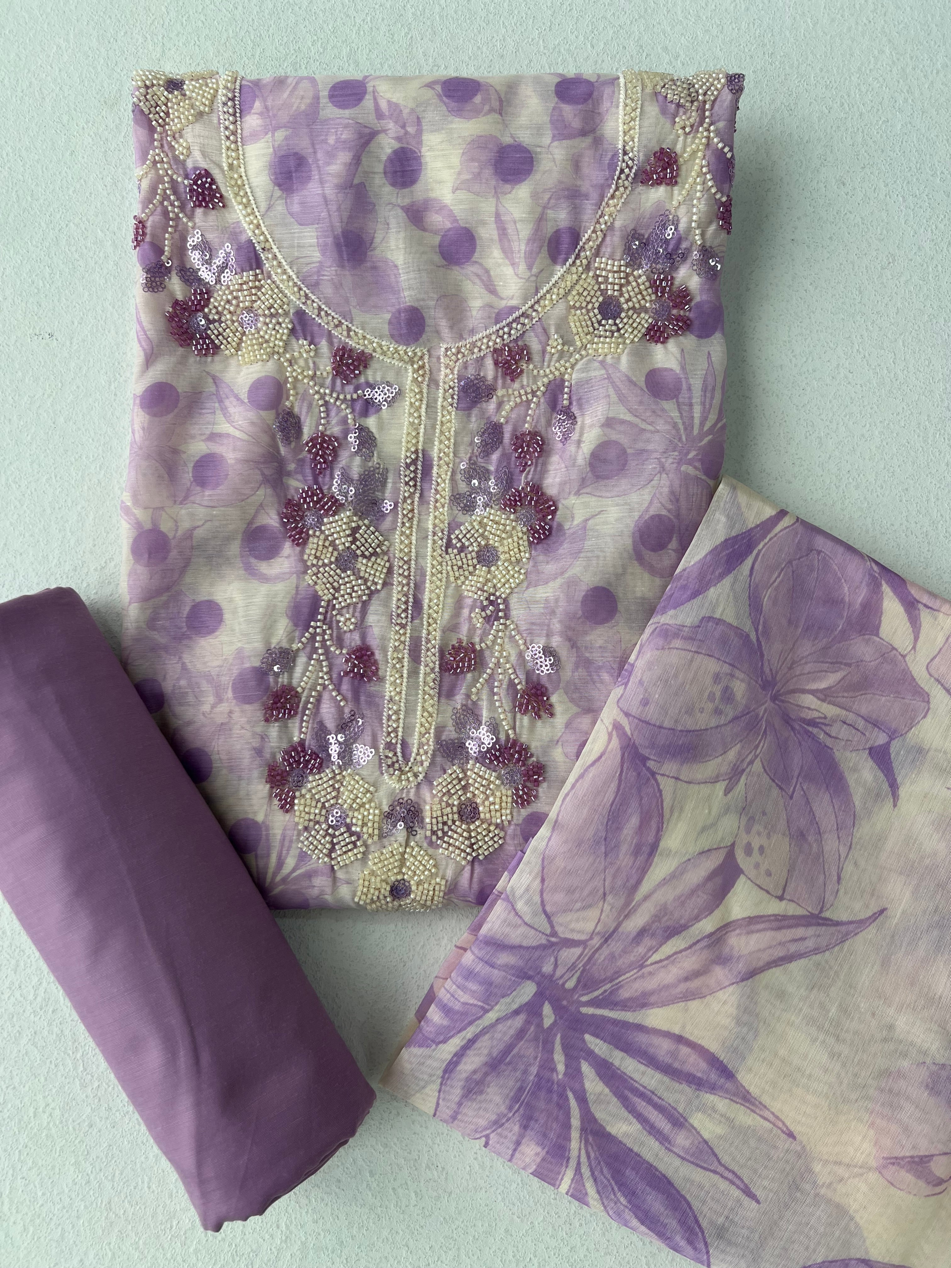 LAVENDER ORGANZA UNSTITCHED SUITS