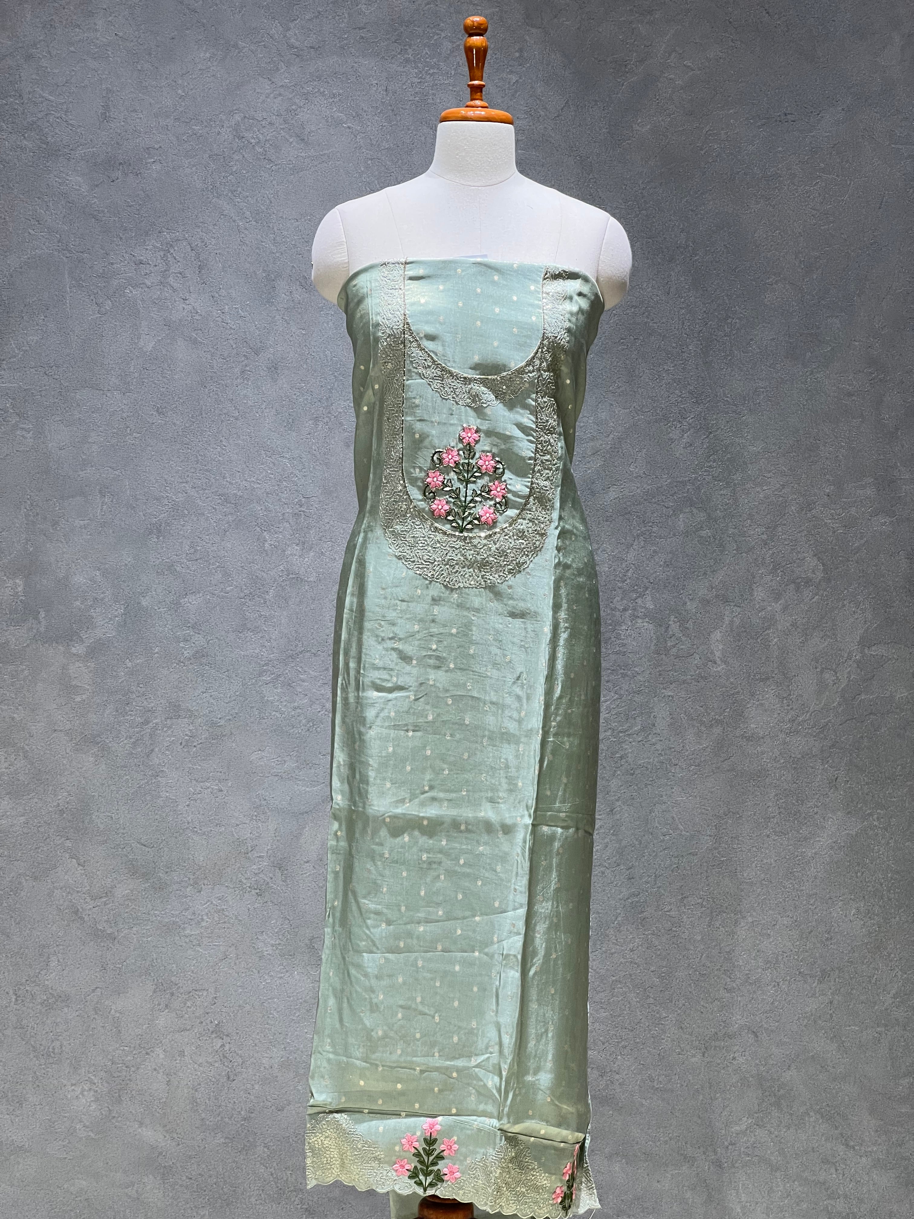 TISSUE PASTEL GREEN UNSTITCHED SUITS -1.2