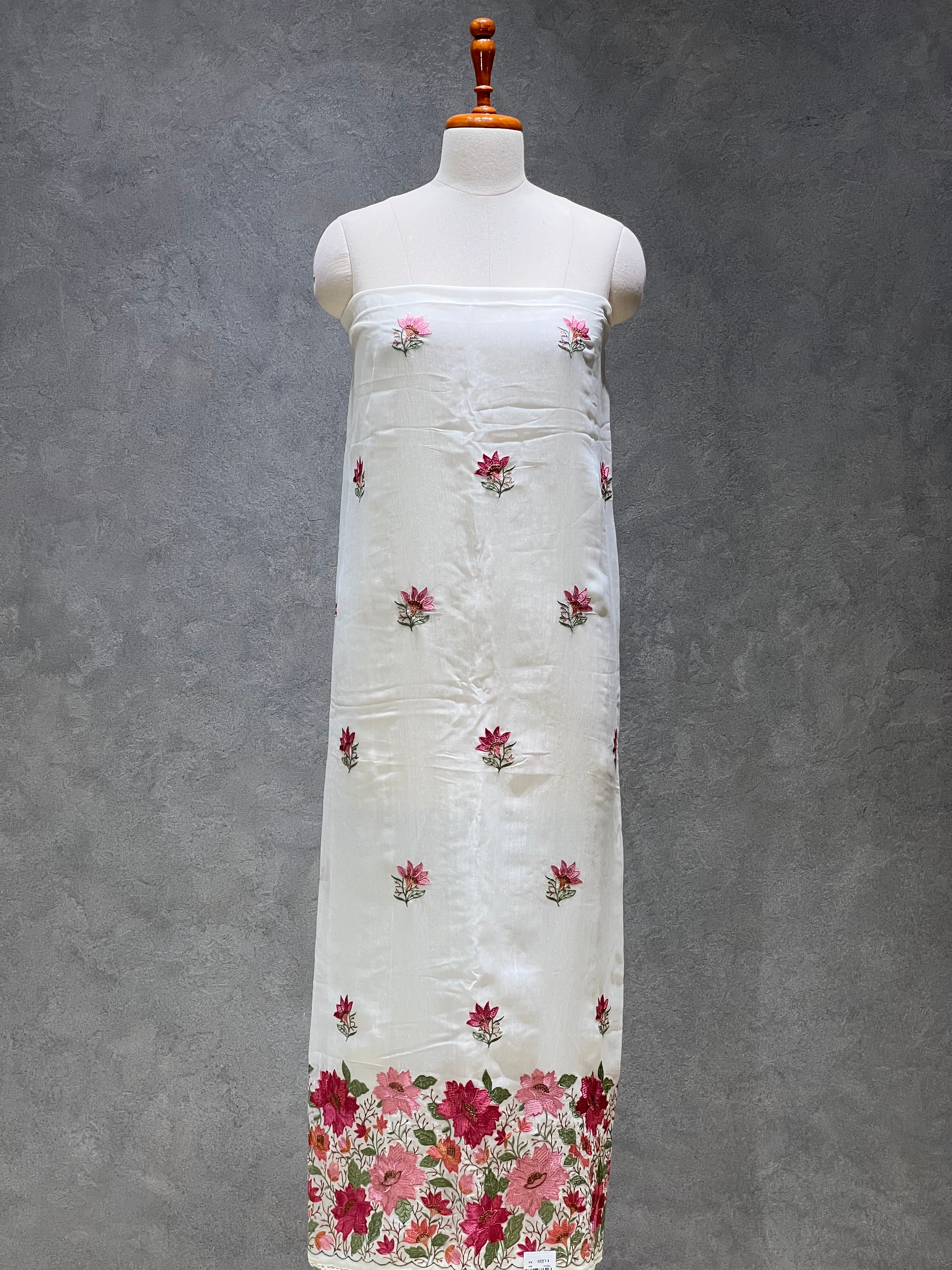 FLORAL WHITE EMBROIDERY UNSTITCHED SUITS