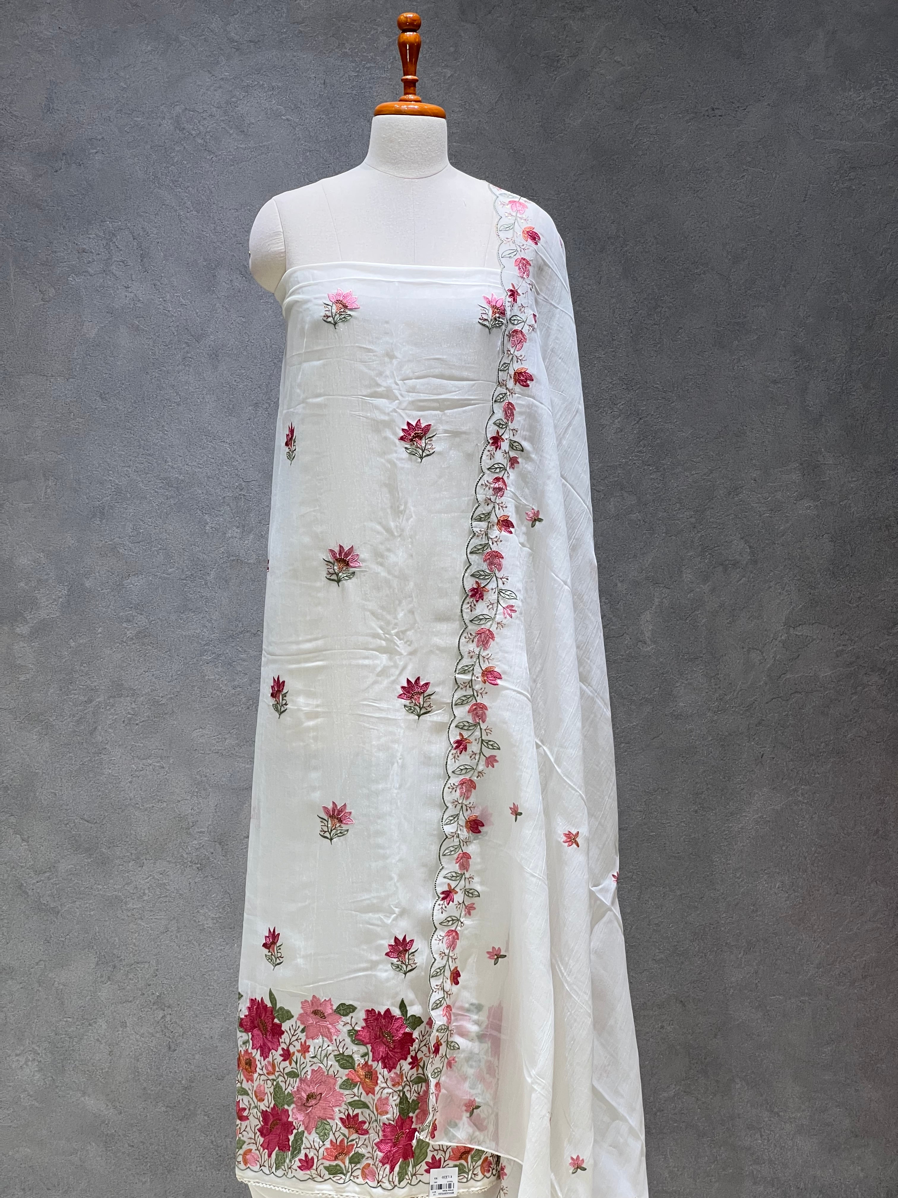 FLORAL WHITE EMBROIDERY UNSTITCHED SUITS