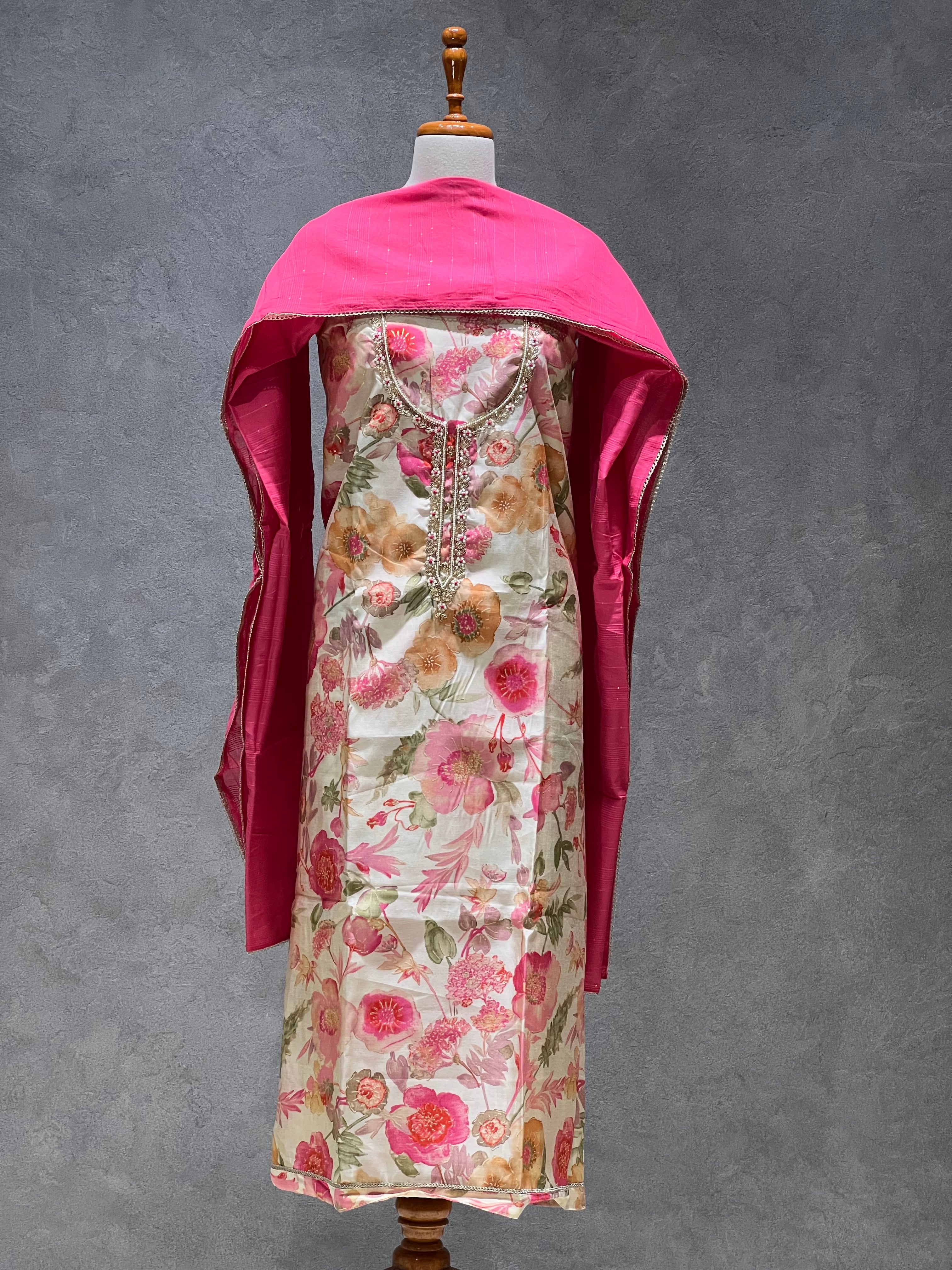 PINK FLORAL UNSTITCHED SUITS