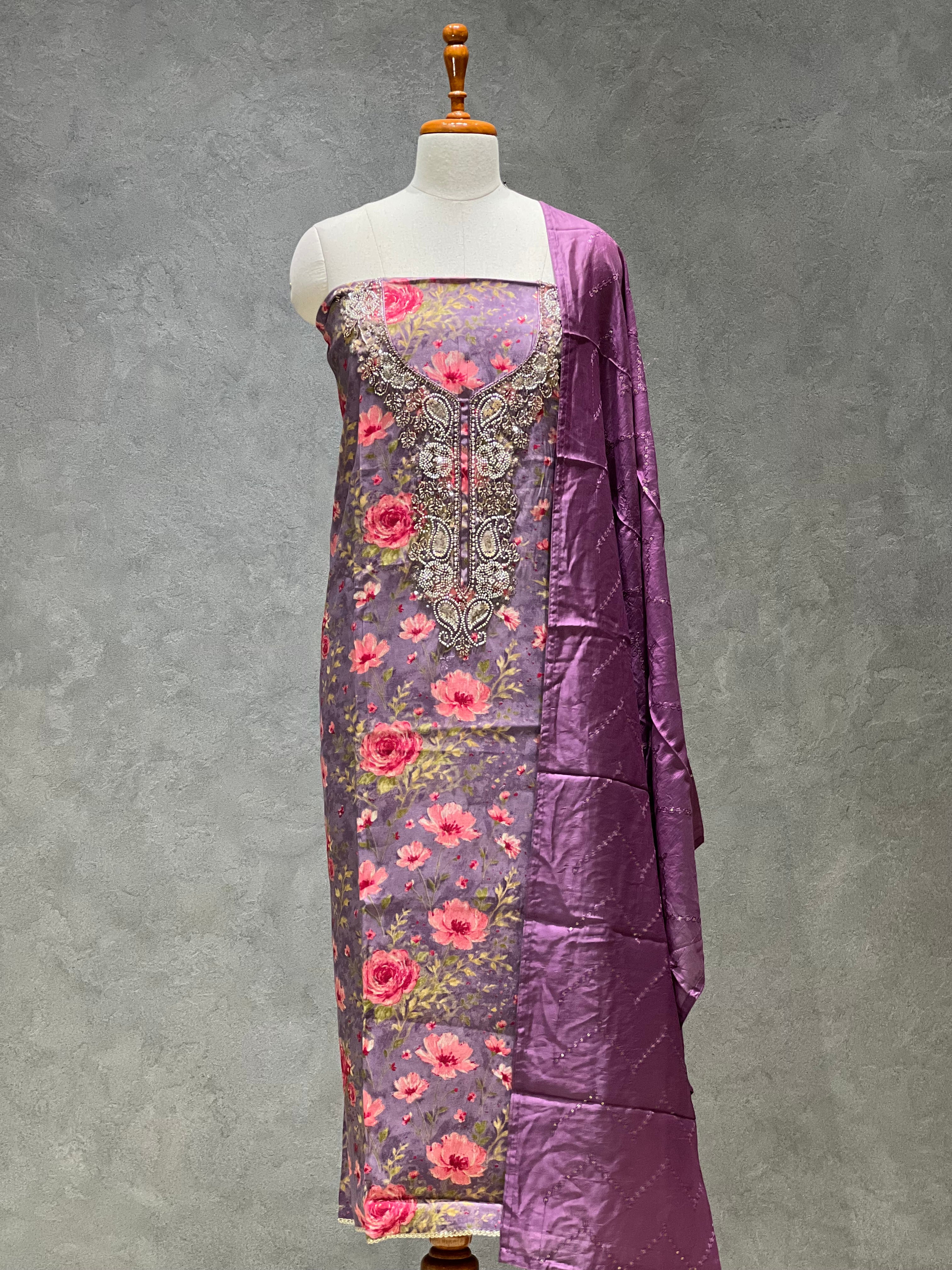 PURPLE FLORAL UNSTITCHED SUITS
