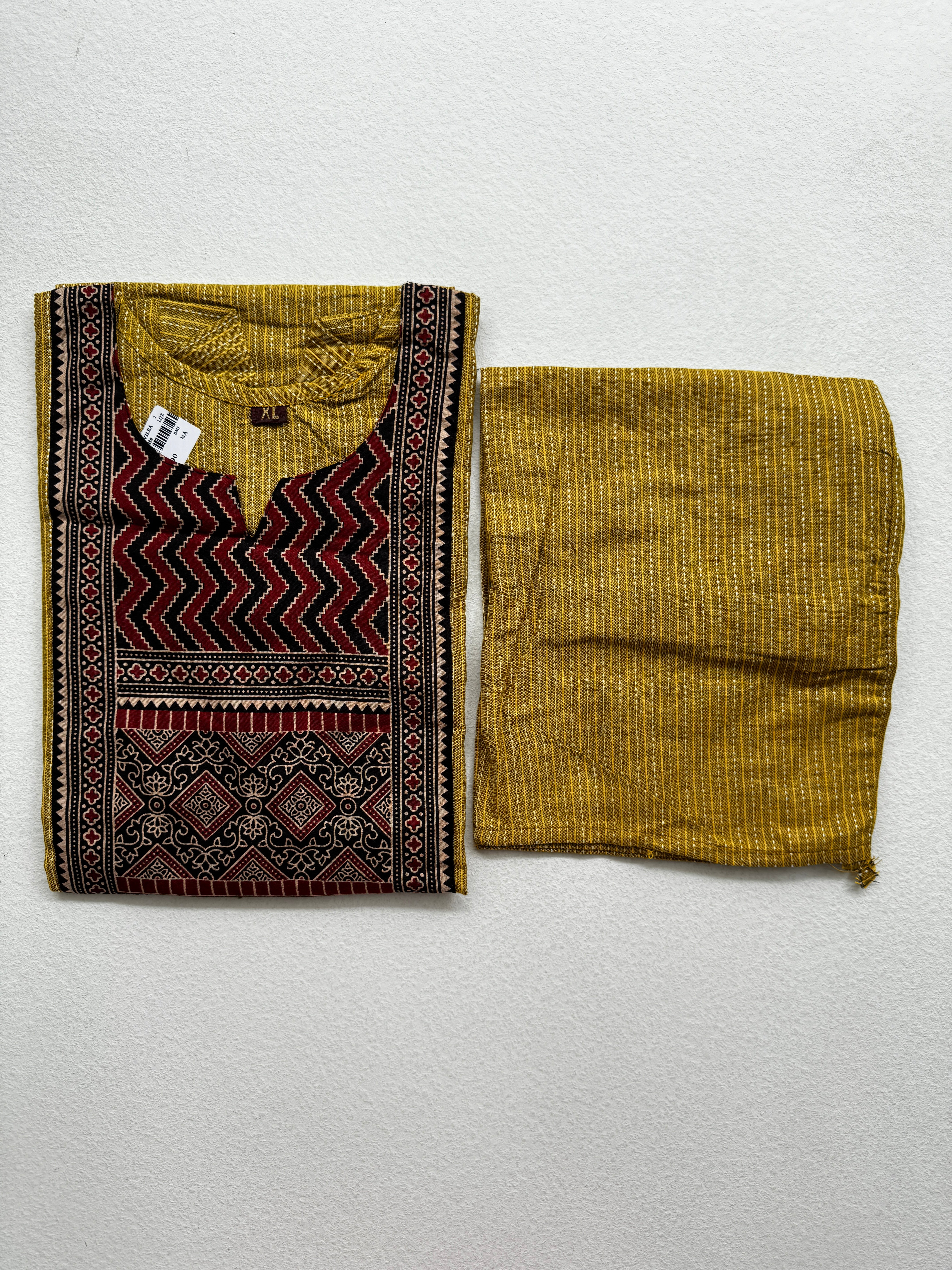 KANTHA KURTHI SET - MUSTARD