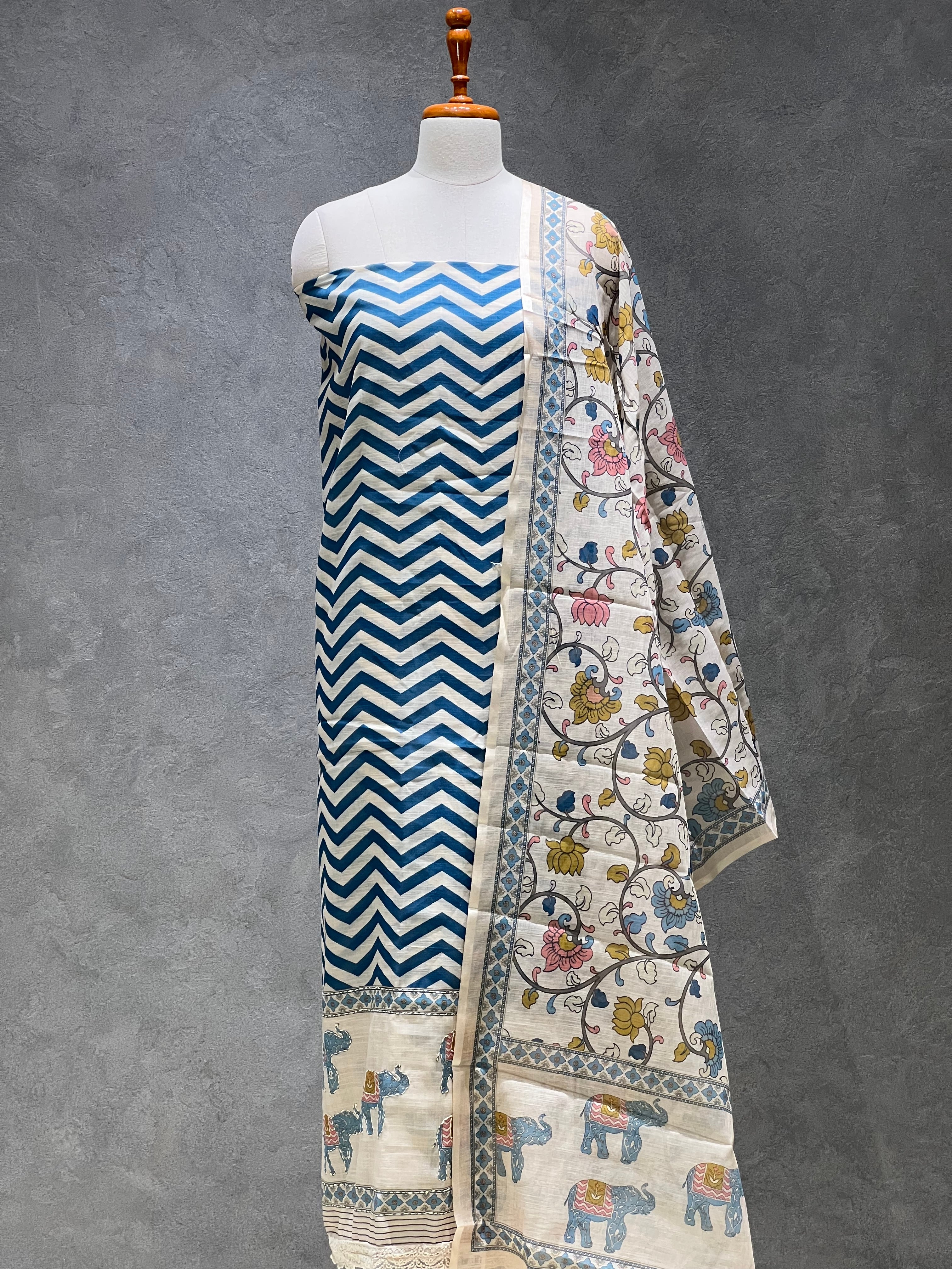 ZIGZAG LINEN COTTON UNSTITCHED SUITS