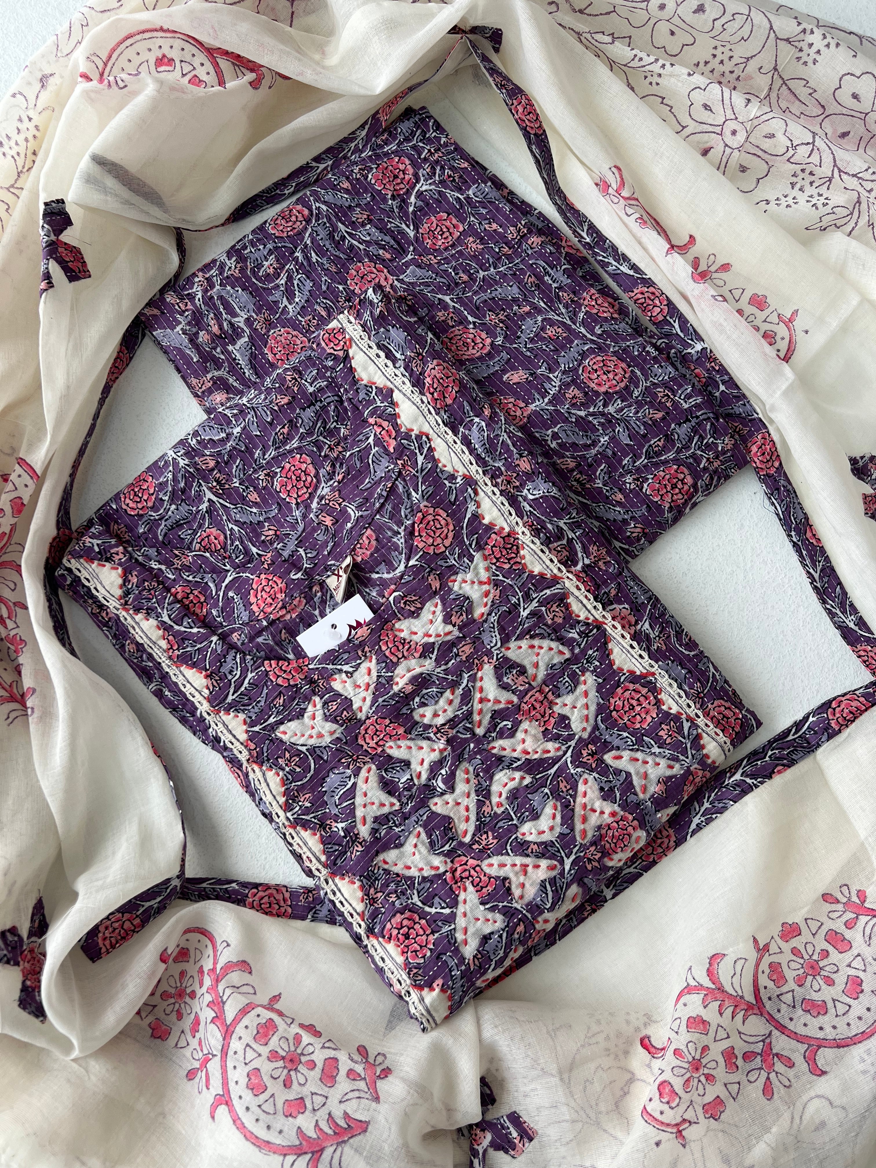 COTTON SUITS - KANTHA PURPLE
