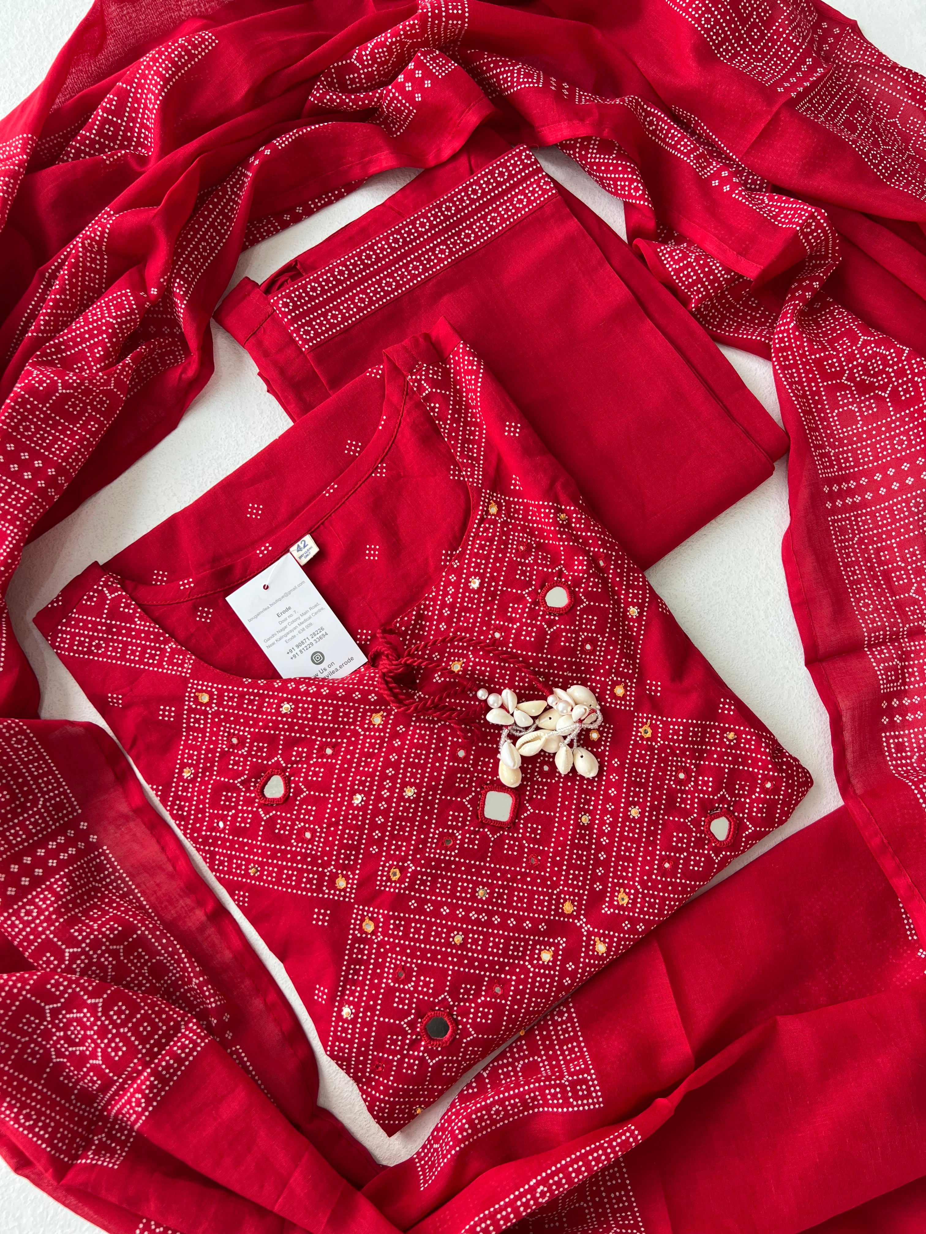 COTTON SUITS - RED KOLAM