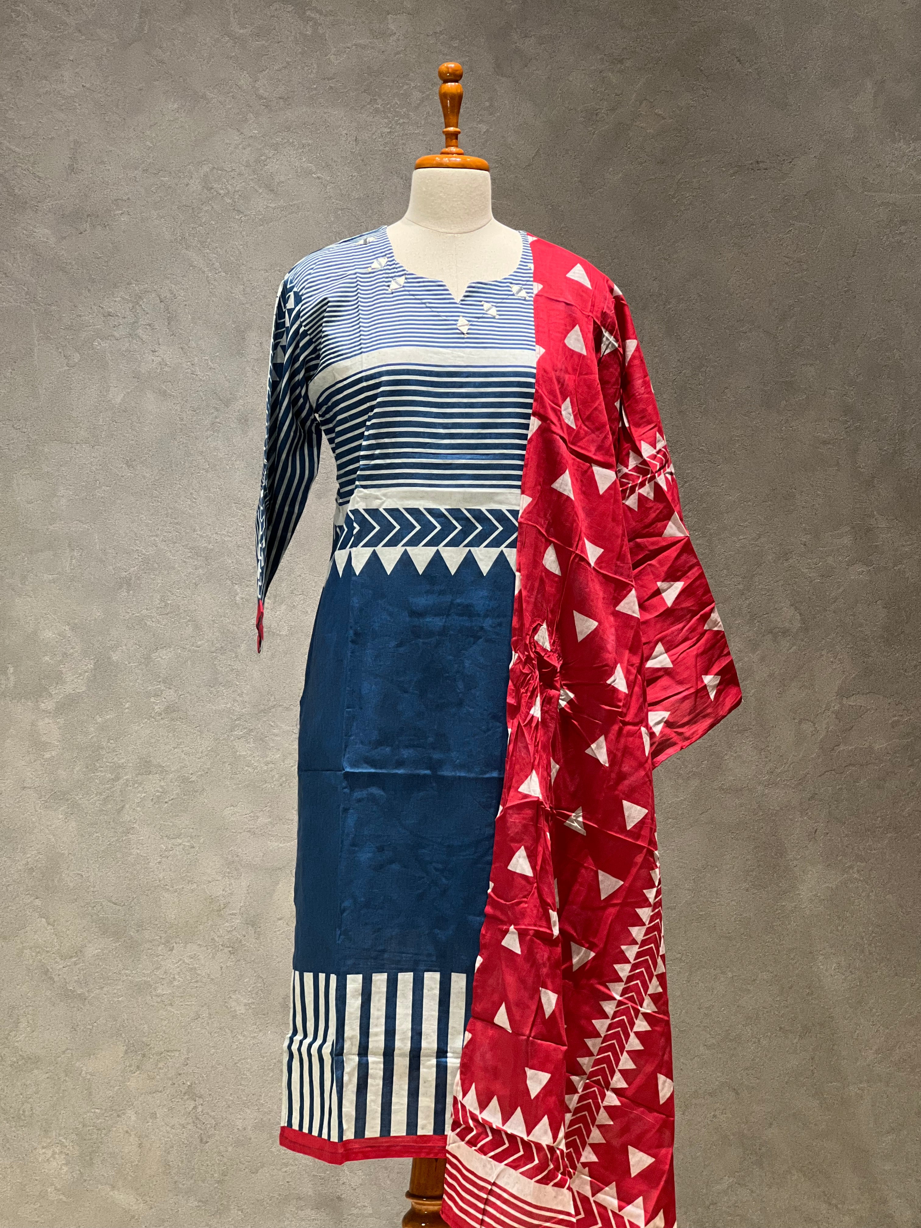 COTTON SUITS - INDIGO & RED