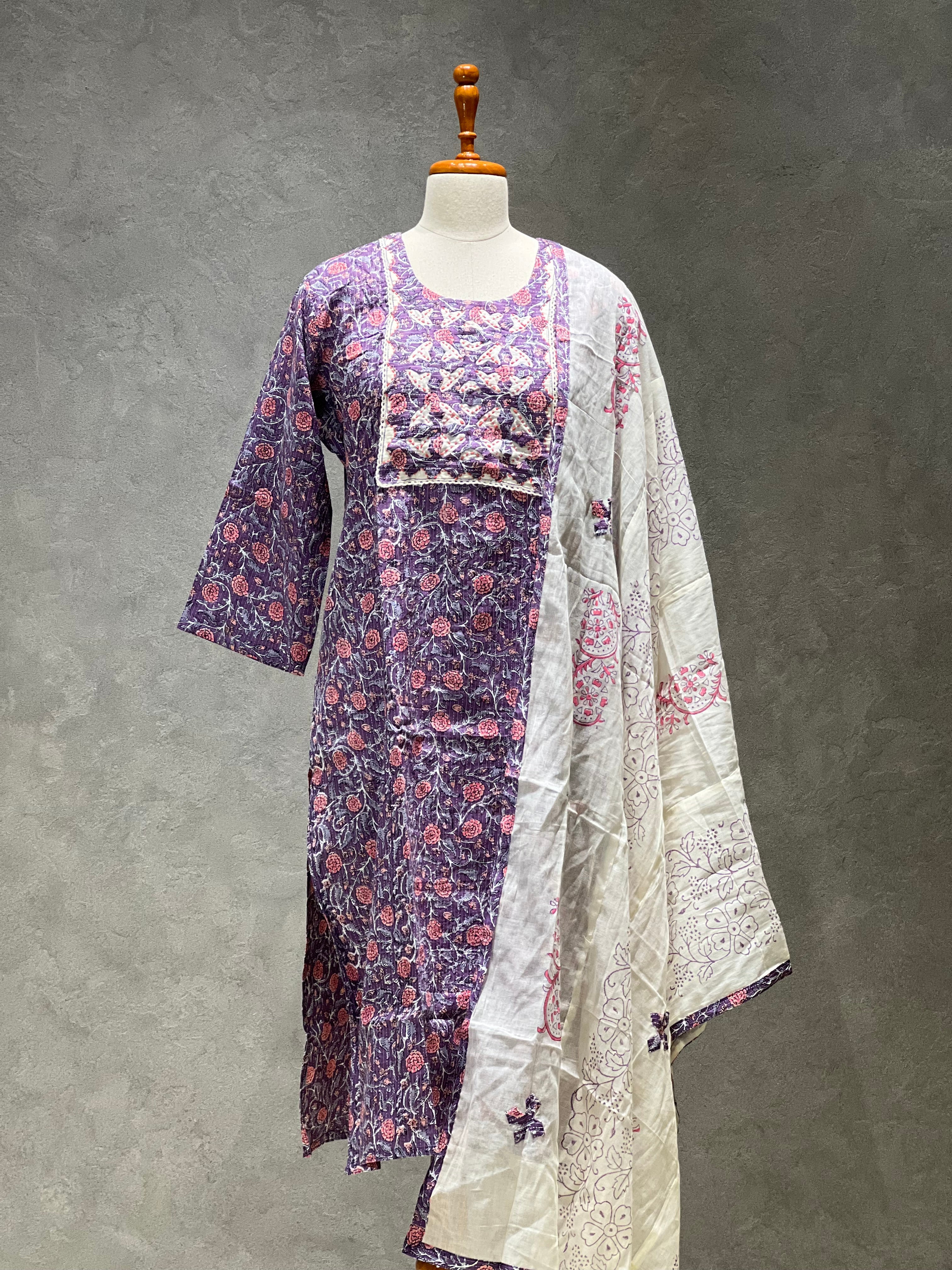 COTTON SUITS - KANTHA PURPLE