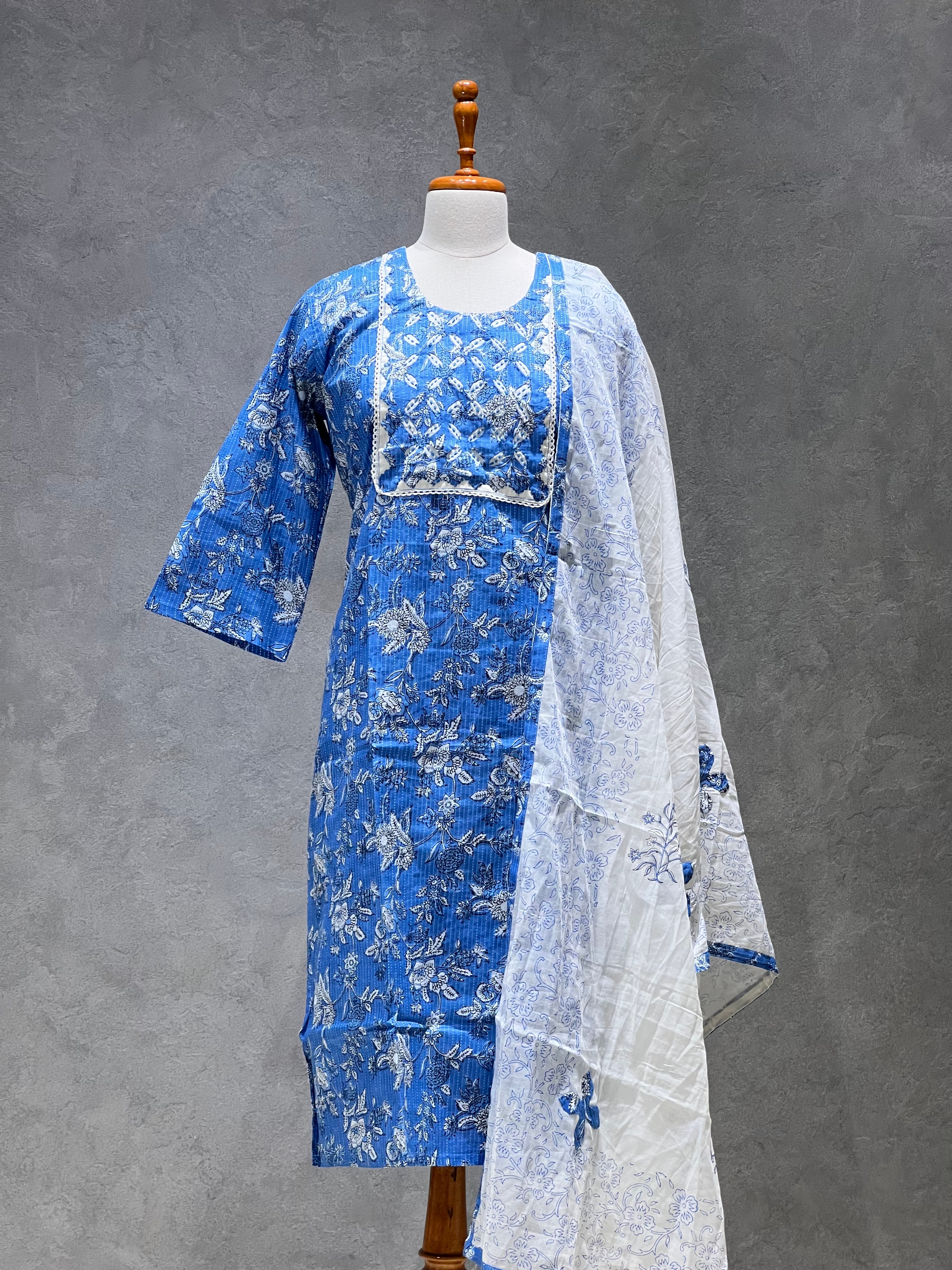 COTTON SUITS - BLUE KANTHA