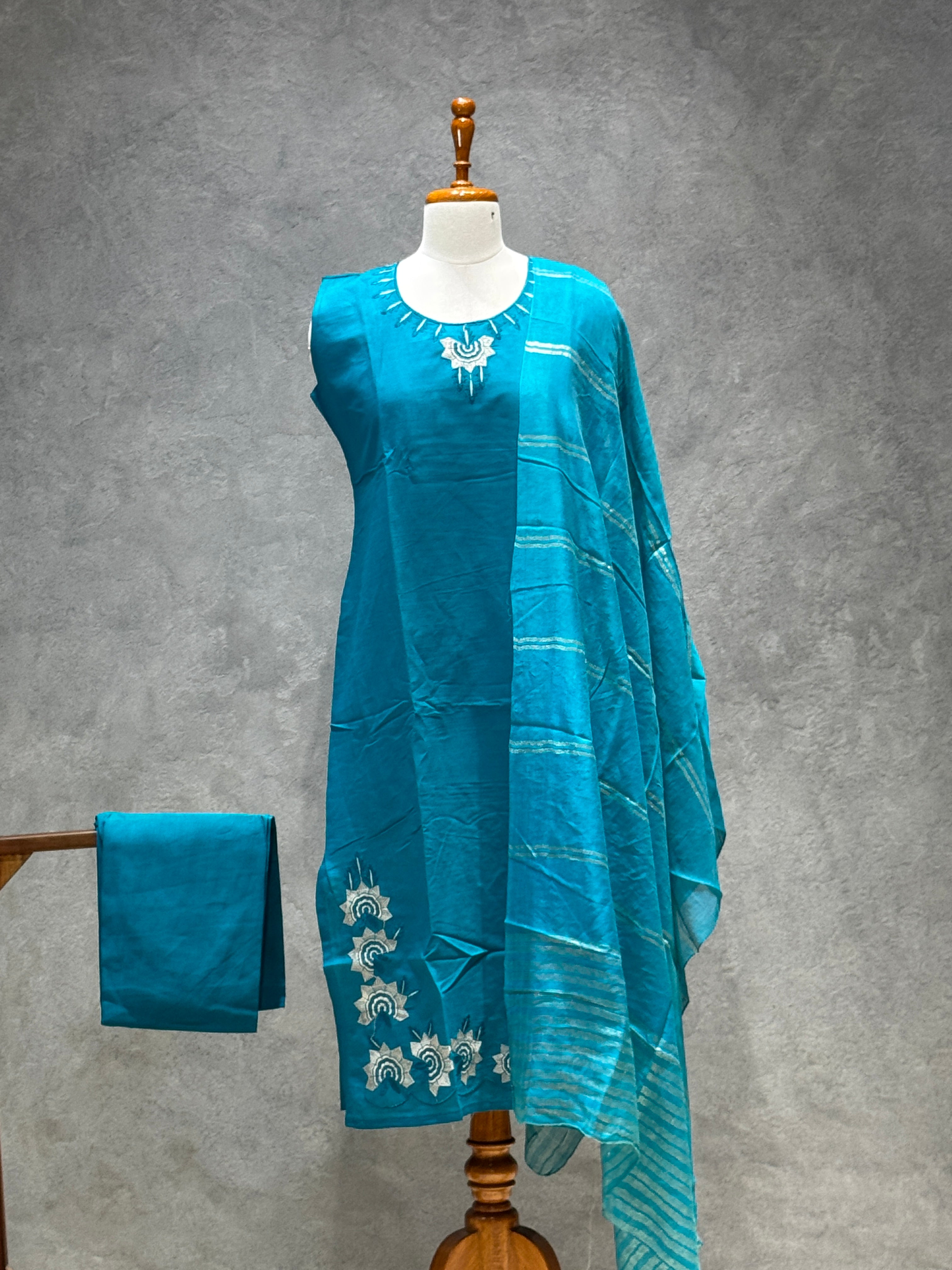 VATICAN SILK SALWAR SET (TEAL BLUE)