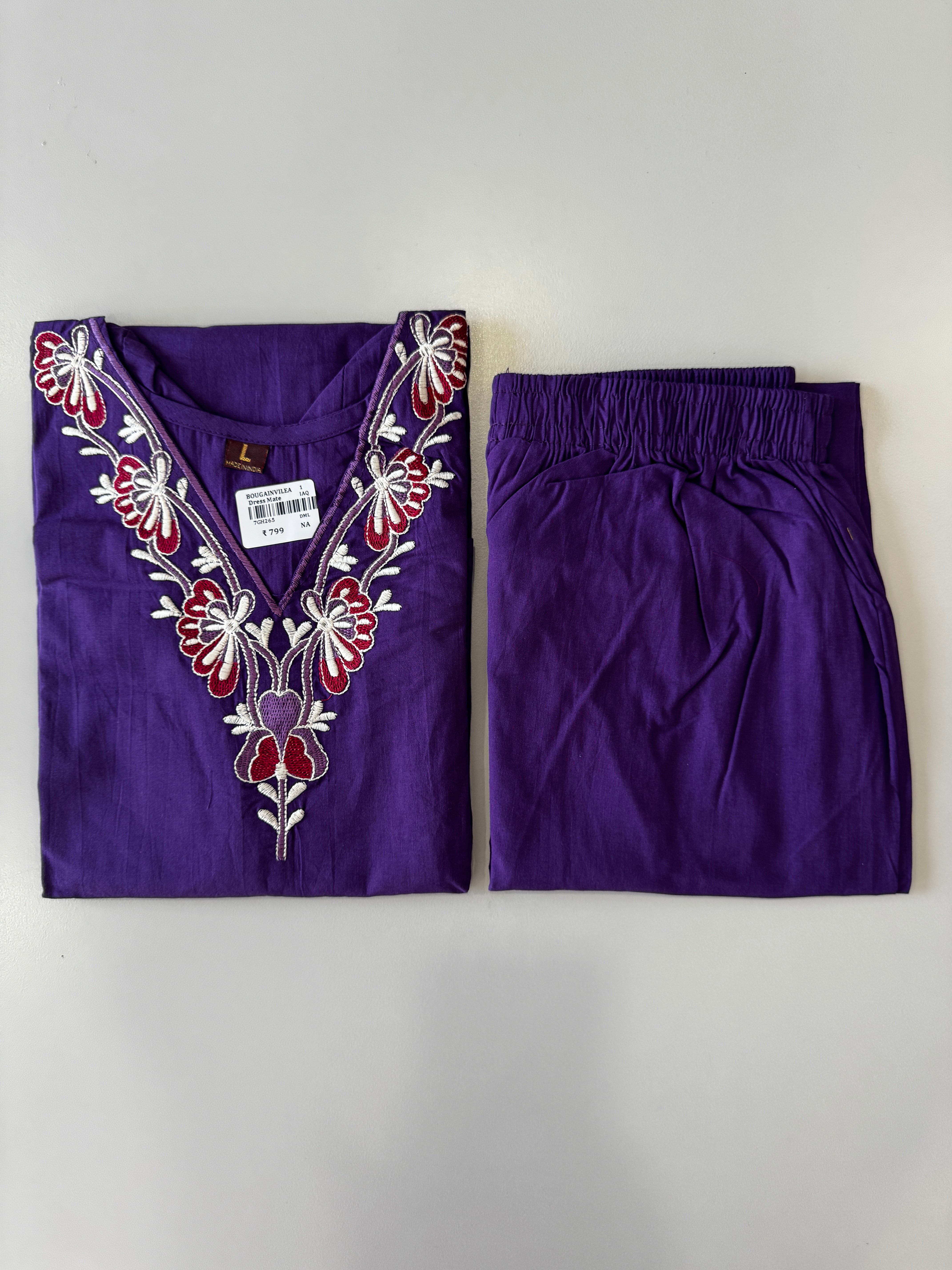 DHABU COTTON KURTHI SET (PURPLE)