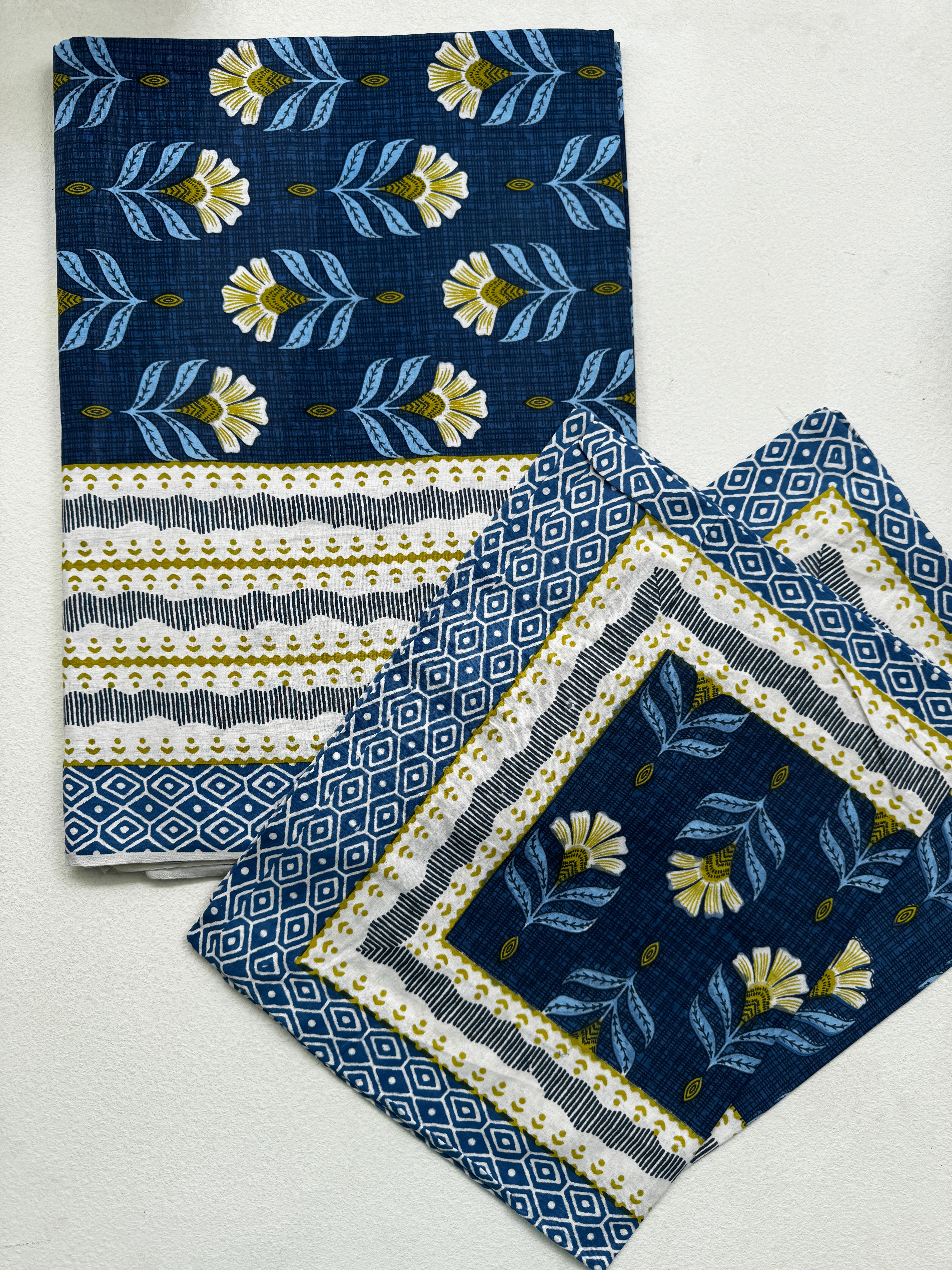 MIDNIGHT BLUE FLORAL COTTON BEDSPREAD