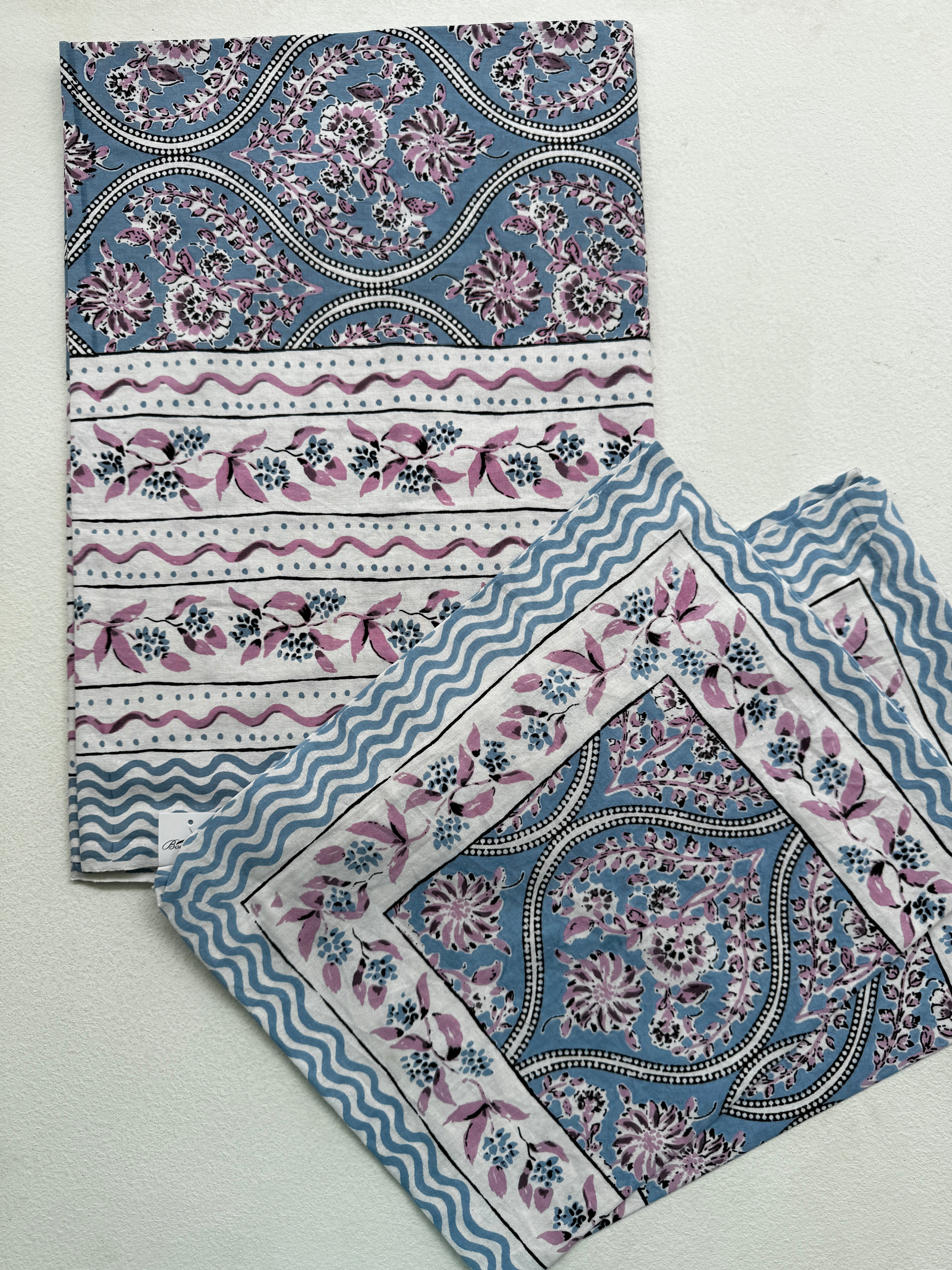SKY BLUE PAISLEY FLORAL COTTON BEDSPREAD