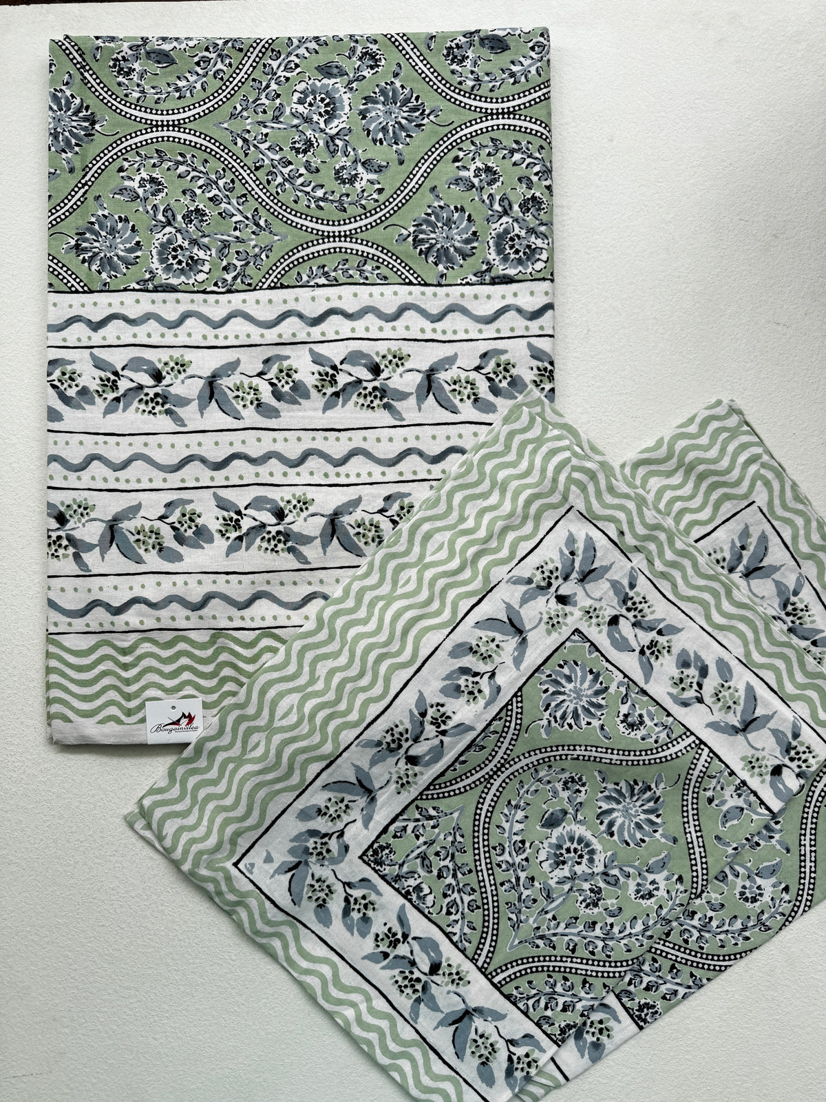 SAGE GREEN PAISLEY FLORAL COTTON BEDSPREAD