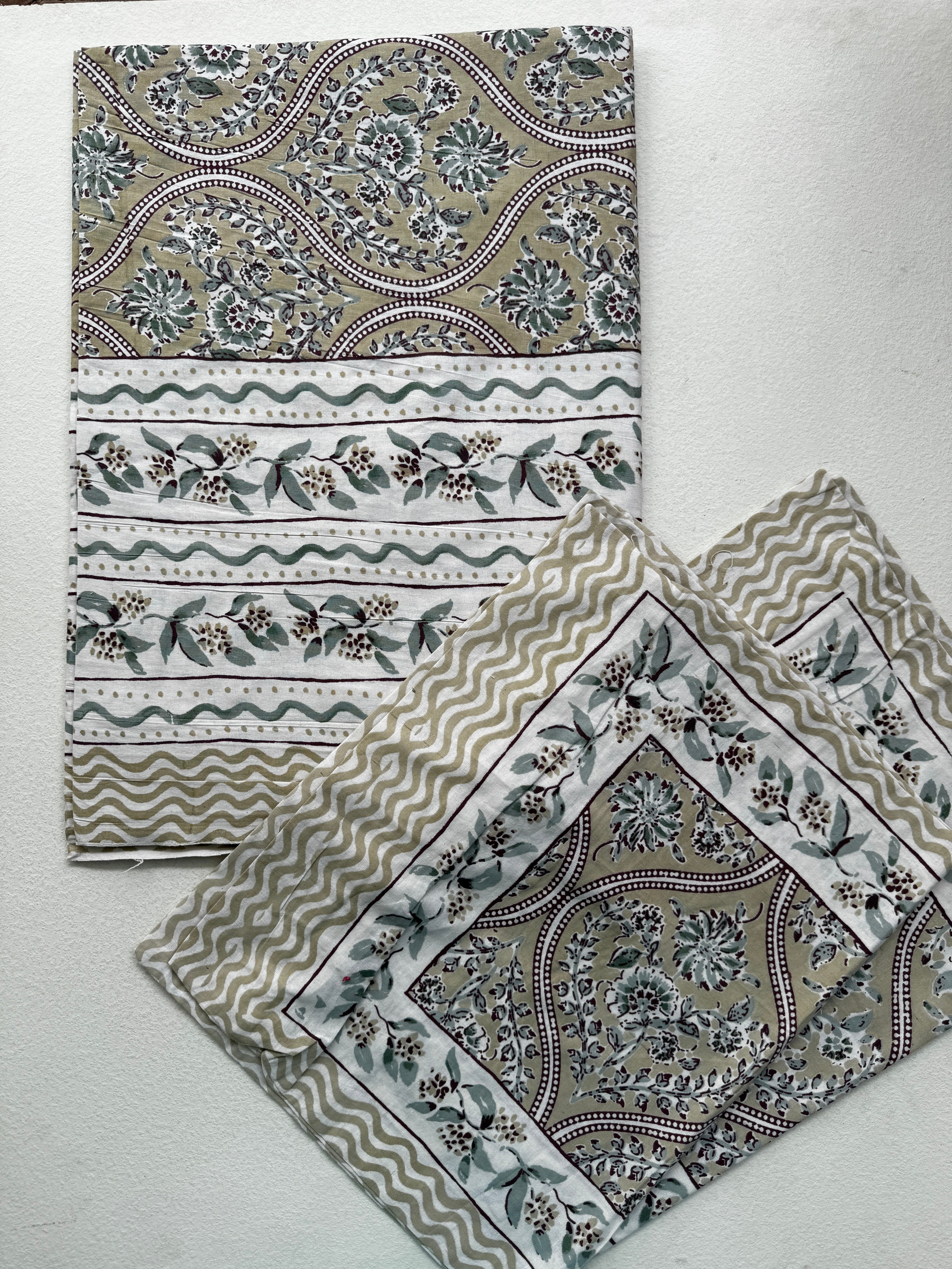 IVORY SAGE PAISLEY FLORAL COTTON BEDSPREAD