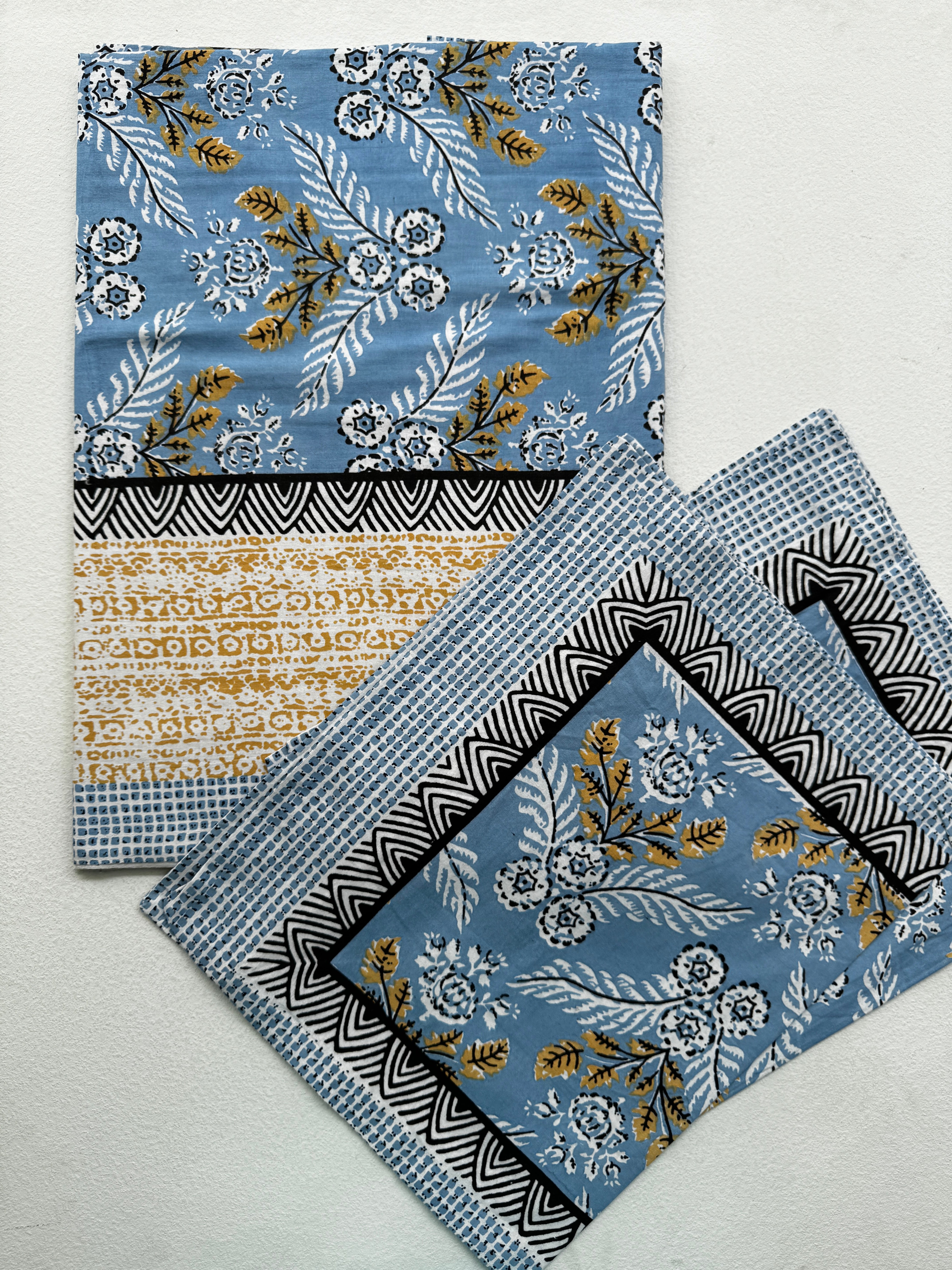 POWDER BLUE BOTANICAL FLORAL COTTON BEDSPREAD