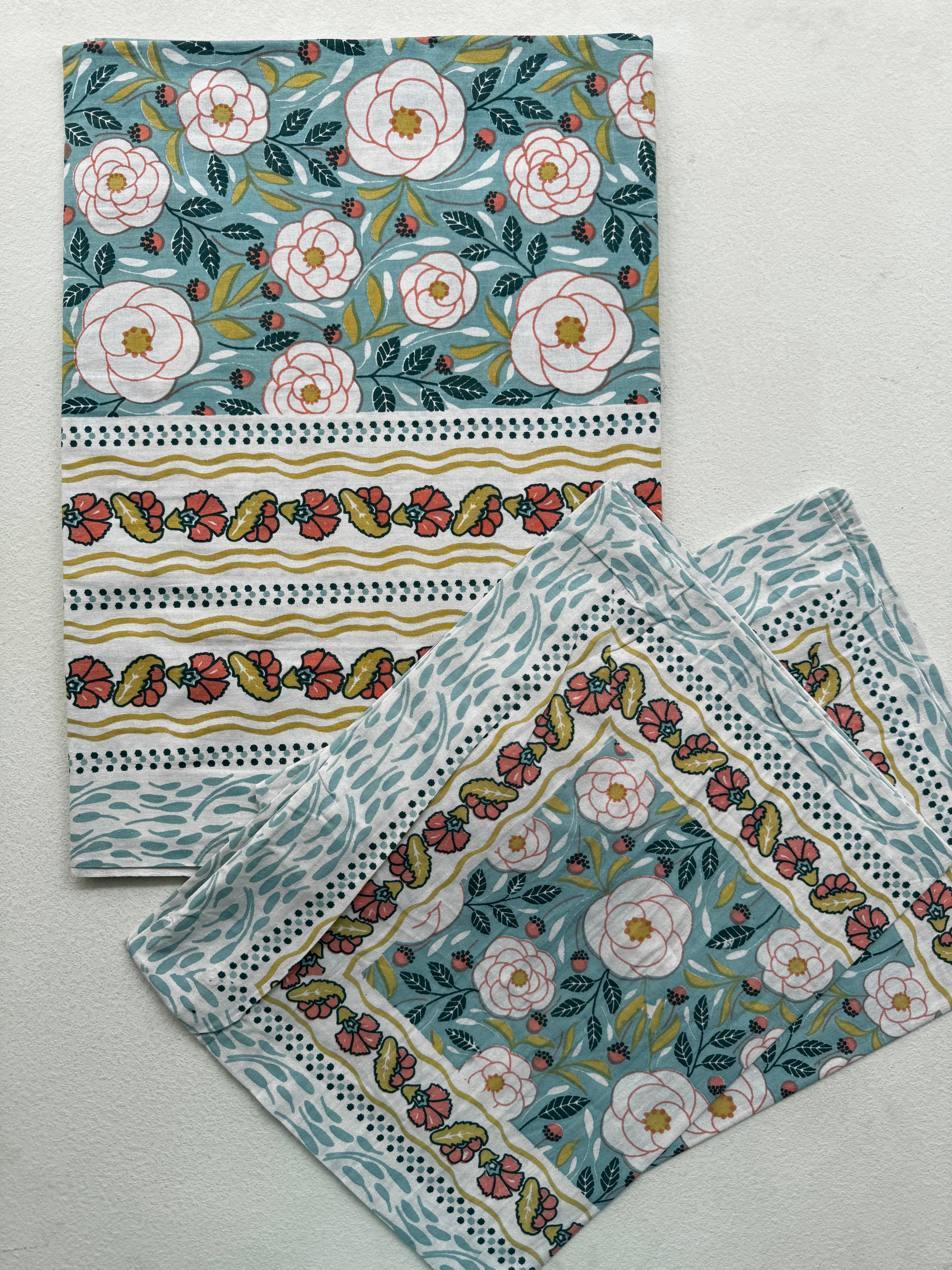 AQUA BLOOM FLORAL COTTON BEDSPREAD