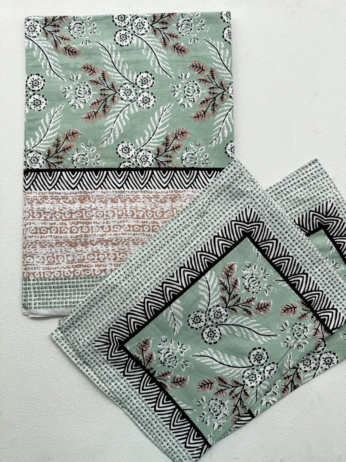MINT GREEN BOTANICAL FLORAL COTTON BEDSPREAD