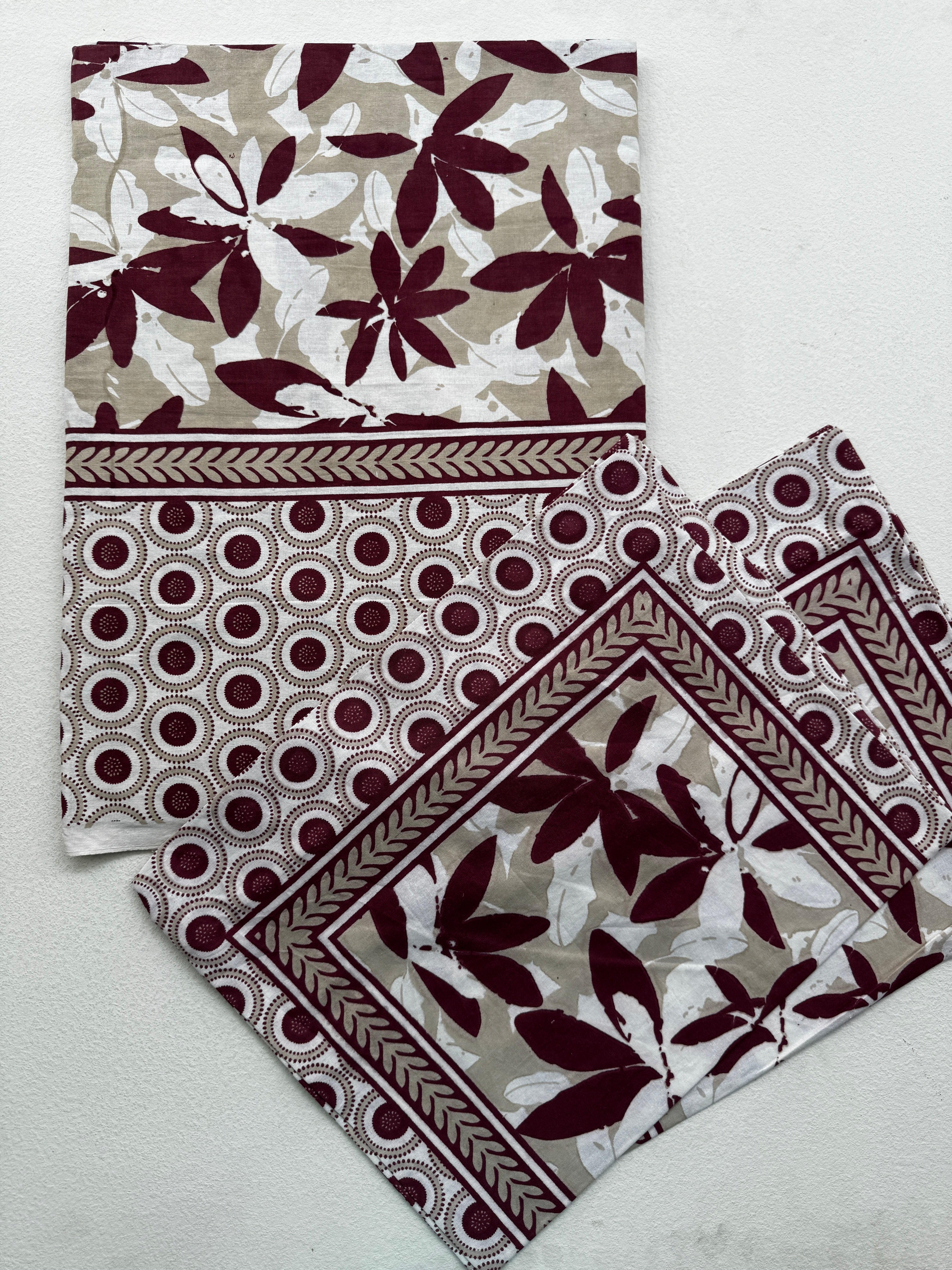 MAROON FLORAL PRINTED COTTON BEDSPREAD